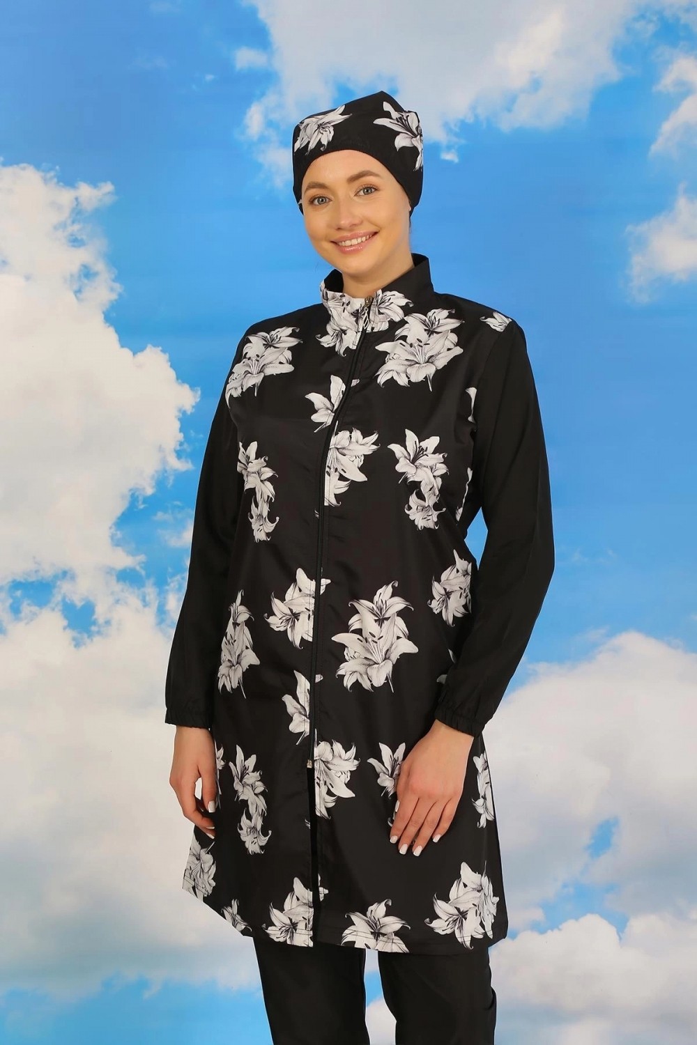 Hace Bazaar Kadın Pantolonlu Desenli Tam Tesettür Mayo Lacivert görsel 8