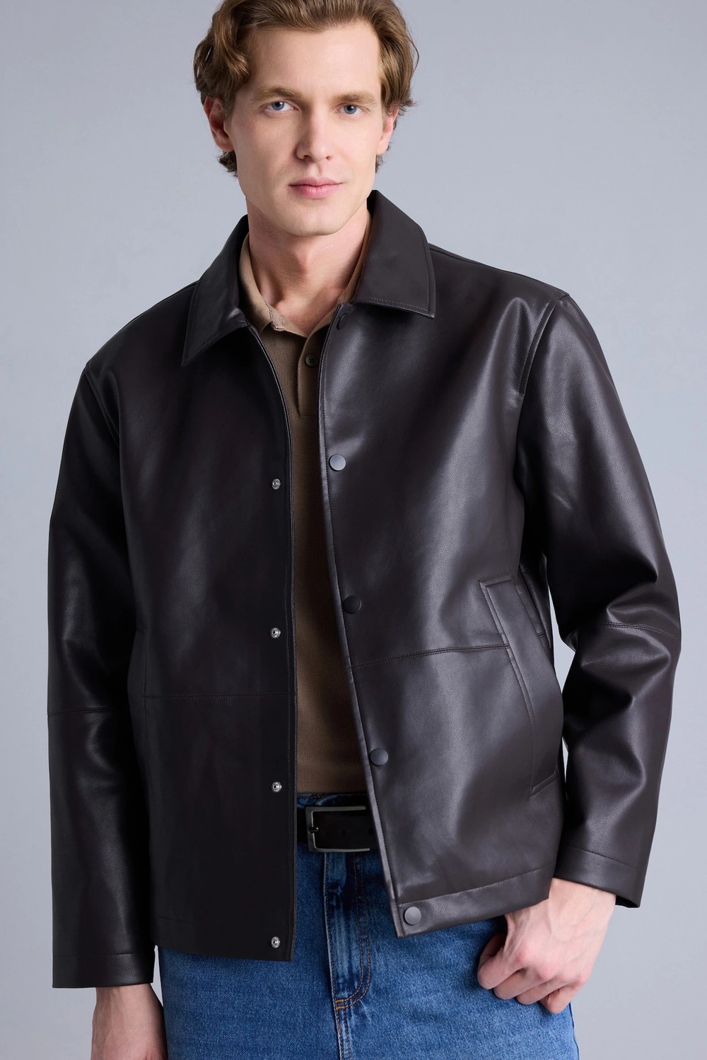 DeFacto Su Geçirmez Regular Fit Polo Yaka Astarlı Çıtçıt Kapamalı Cepli Suni Deri Mont H2233AX26AU görsel 8