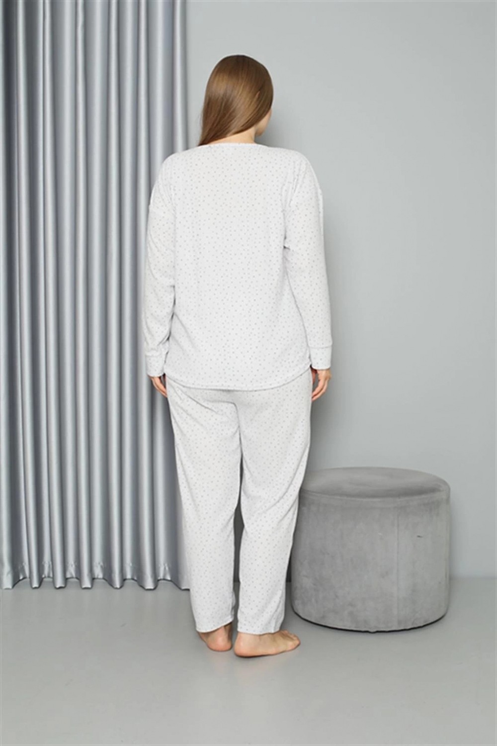 Hace Bazaar Marsilyan- Welsoft Polar Kadın Büyük Beden Pijama Takımı Ekru görsel 5