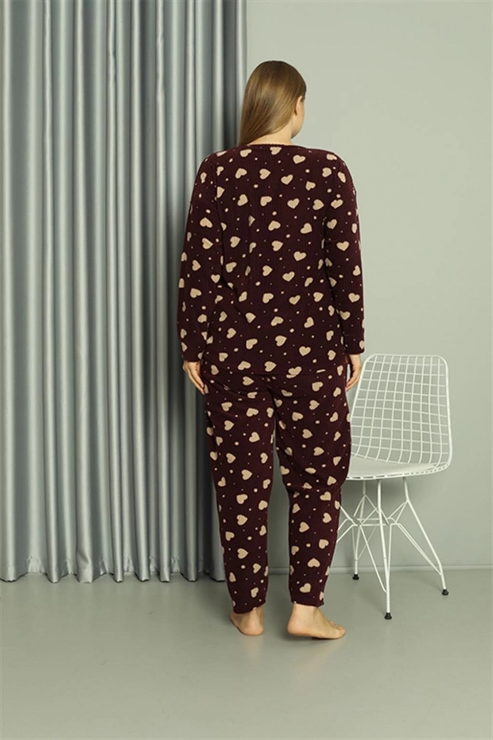 Hace Bazaar Marsilyan- Polar Kadın Büyük Beden Pijama Takımı Bordo görsel 5