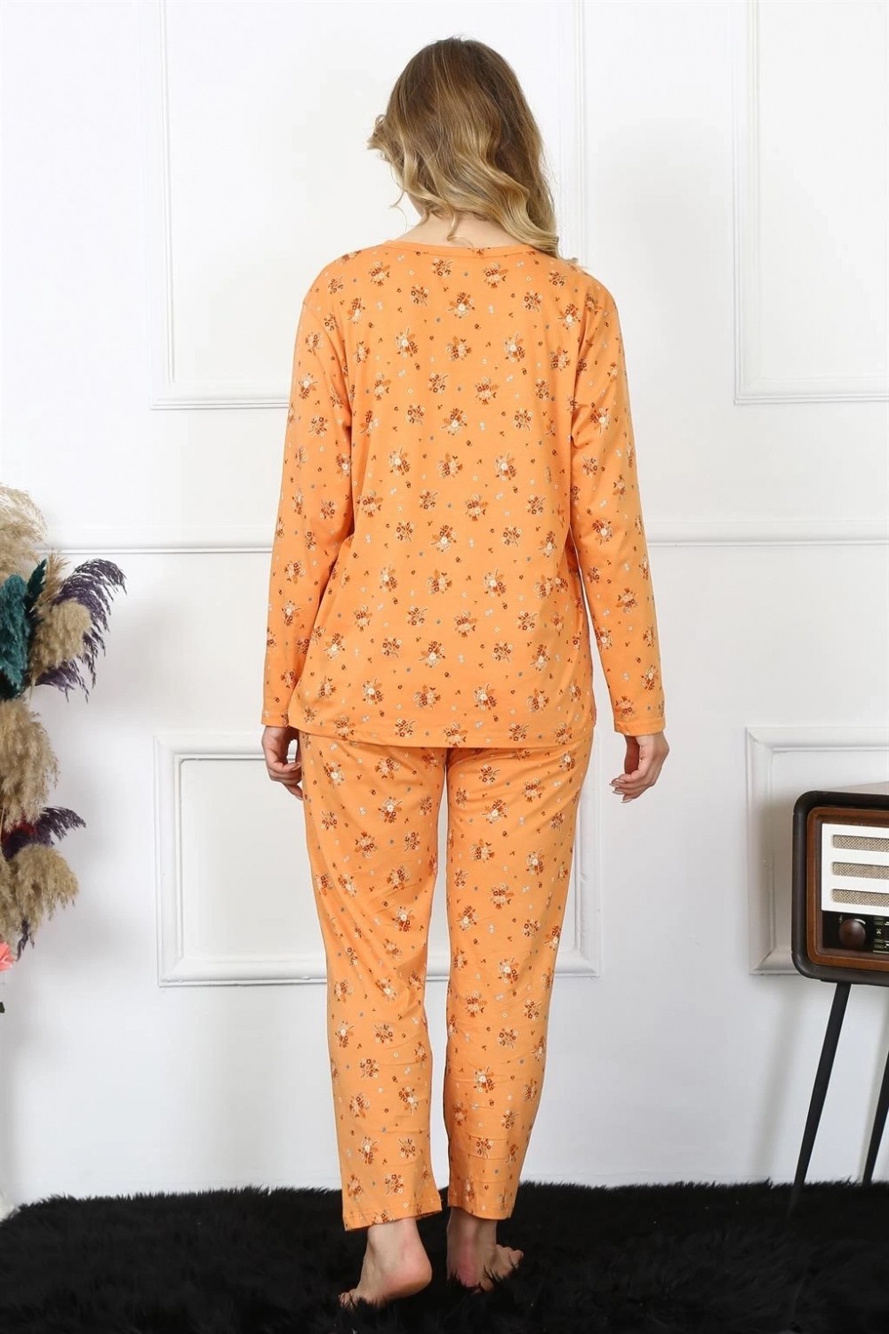Hace Bazaar Marsilyan- Kadın 4xl-5xl-6xl-7xl-8xl Büyük Beden Uzun Kol Pijama Takım Turuncu görsel 4