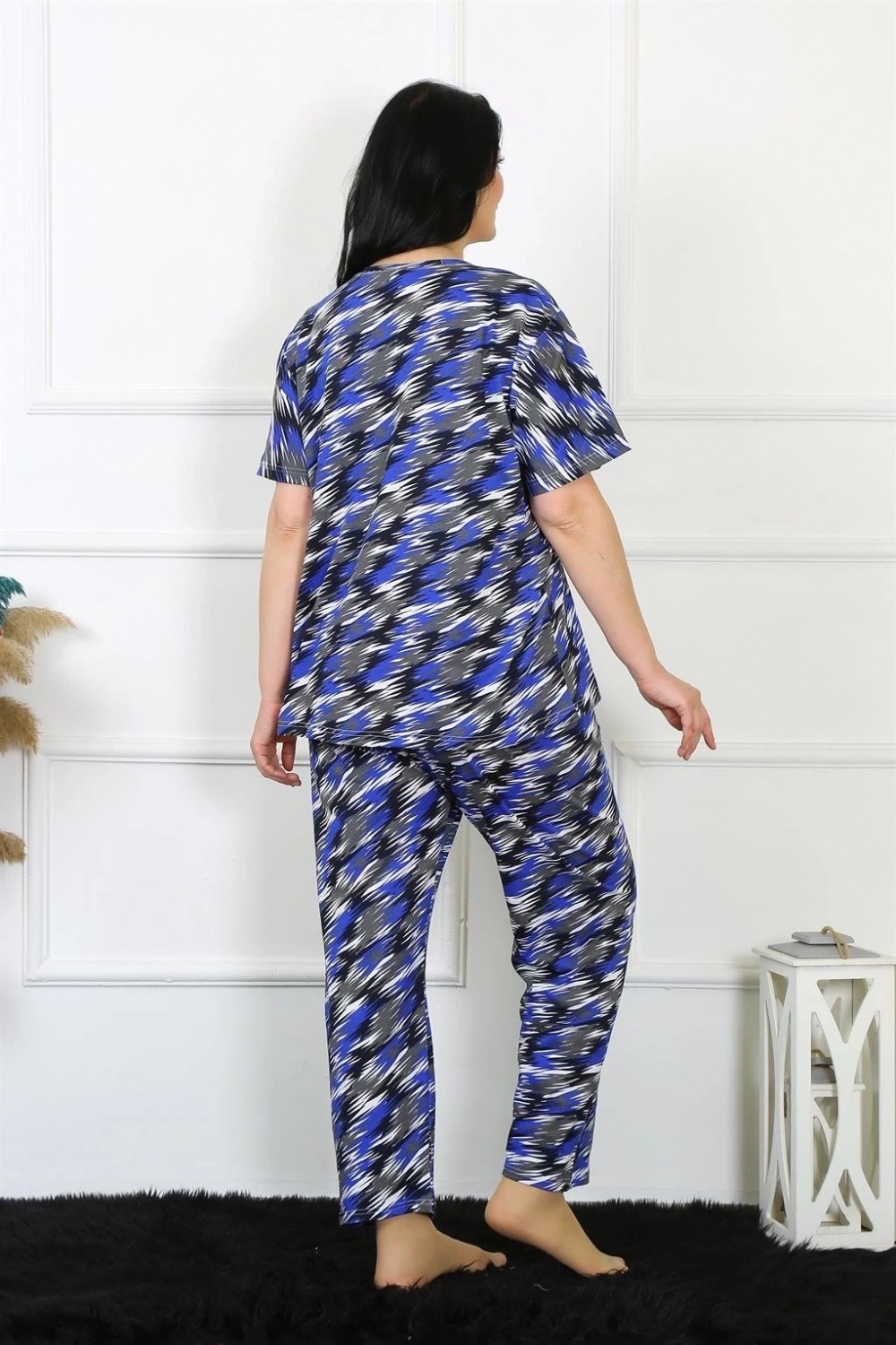 Hace Bazaar Marsilyan- Kadın 5xl-6xl-7xl-8xl Büyük Beden Kısa Kol Pijama Takım Saks görsel 4