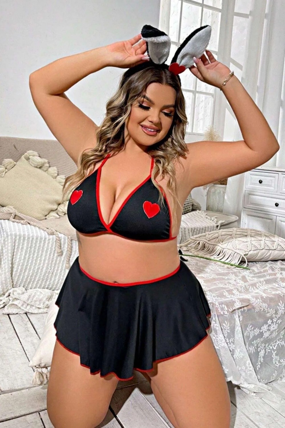 Hace Bazaar Marsilyan- Büyük Beden Fantazi Kalpli Mini Etekli Babydol Gecelik TG279234-B