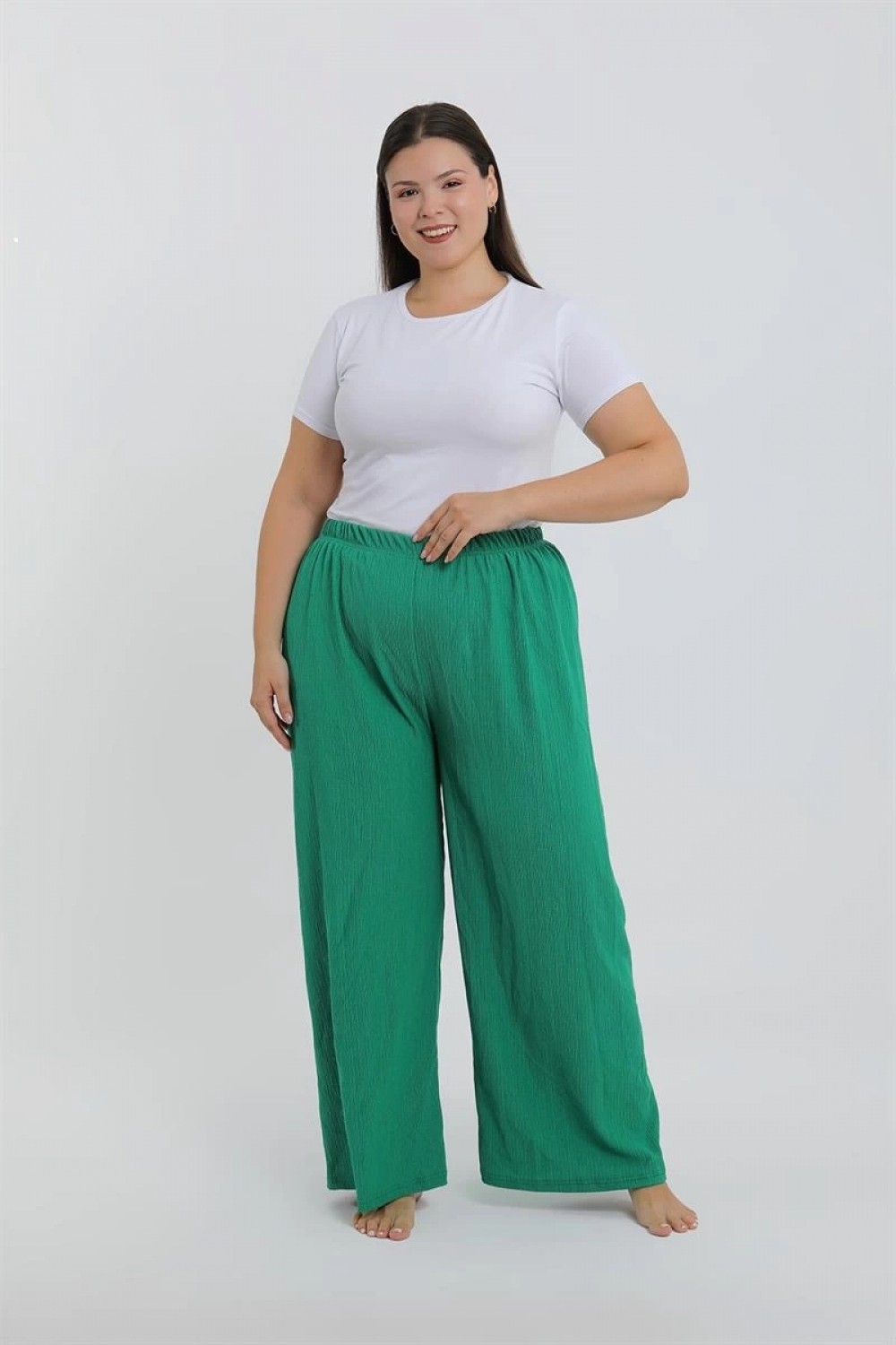 Hace Bazaar Marsilyan- Kadın Büyük Beden Yeşil Rahat Kesim Baggy Tek Alt görsel 2