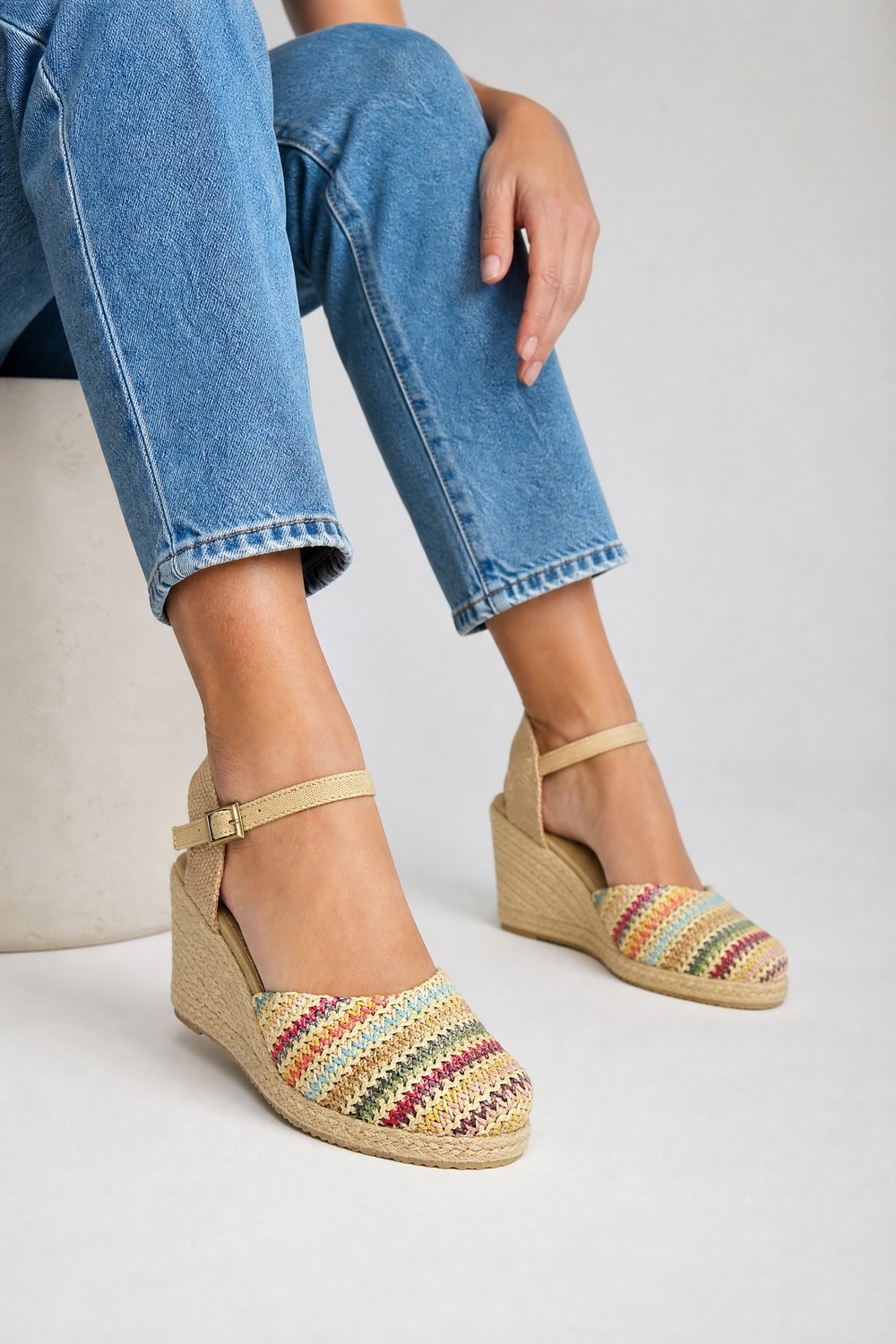 Y&D Shoes Renkli Dokuma Espadril Dolgu Topuk Sandalet görsel 2