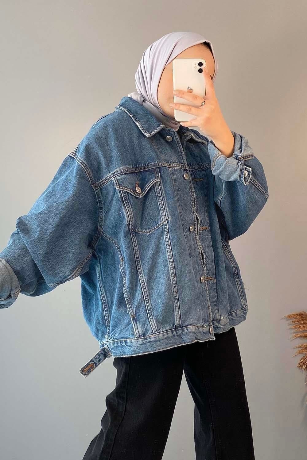 Lamelif Çift Cepli Oversize Ceket Buz Mavisi görsel 8