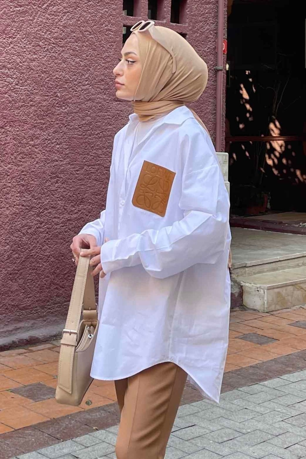 Lamelif Deri Cep Detaylı Gömlek Beyaz görsel 2
