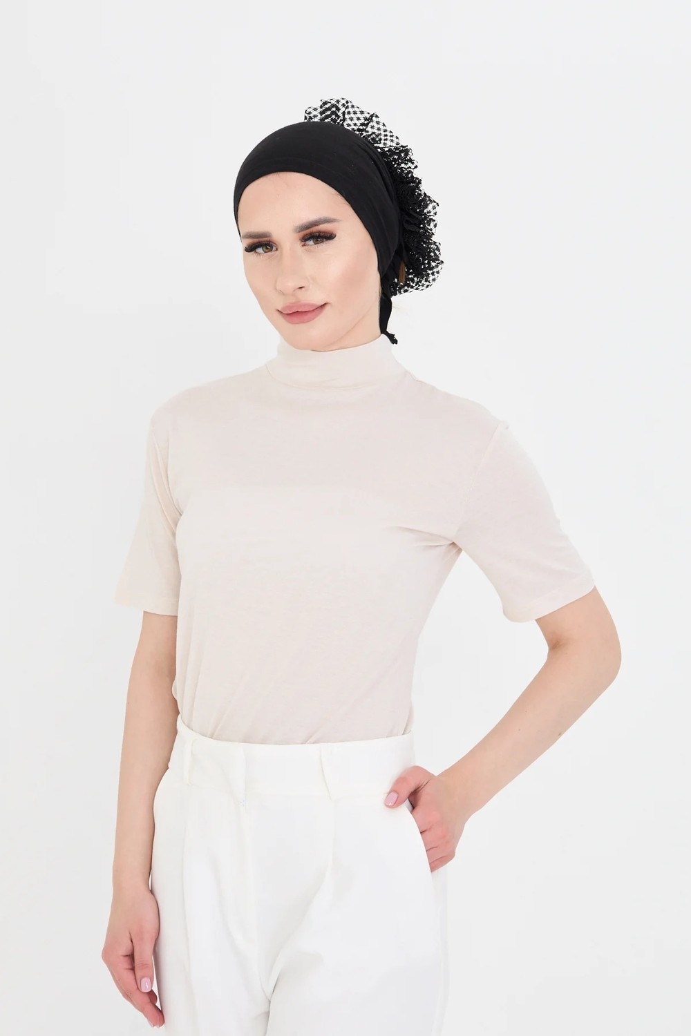 Hürrem Bone Haki Body Balıkçı Yaka Viskon Yarım Kollu 1028_09 görsel 8