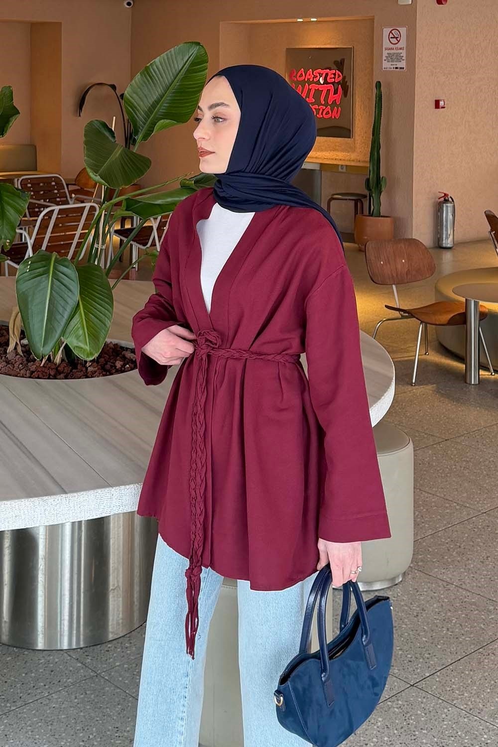 Lamelif Örgü Bağlamalı Kimono Ceket Vizonrengi görsel 2