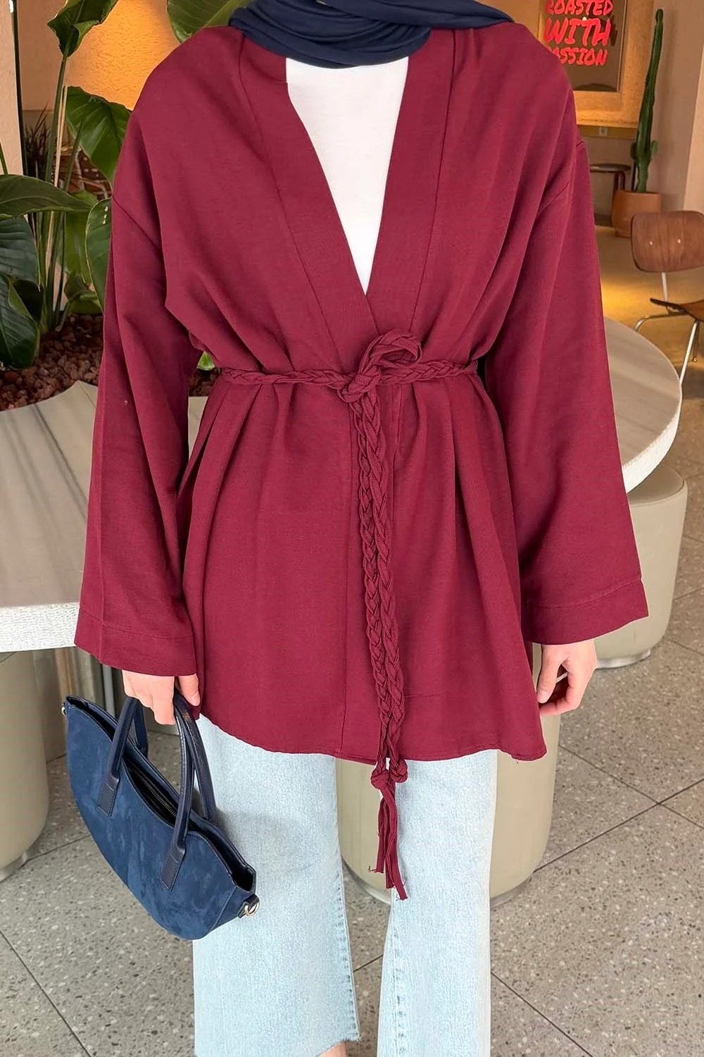 Lamelif Örgü Bağlamalı Kimono Ceket Vizonrengi görsel 3