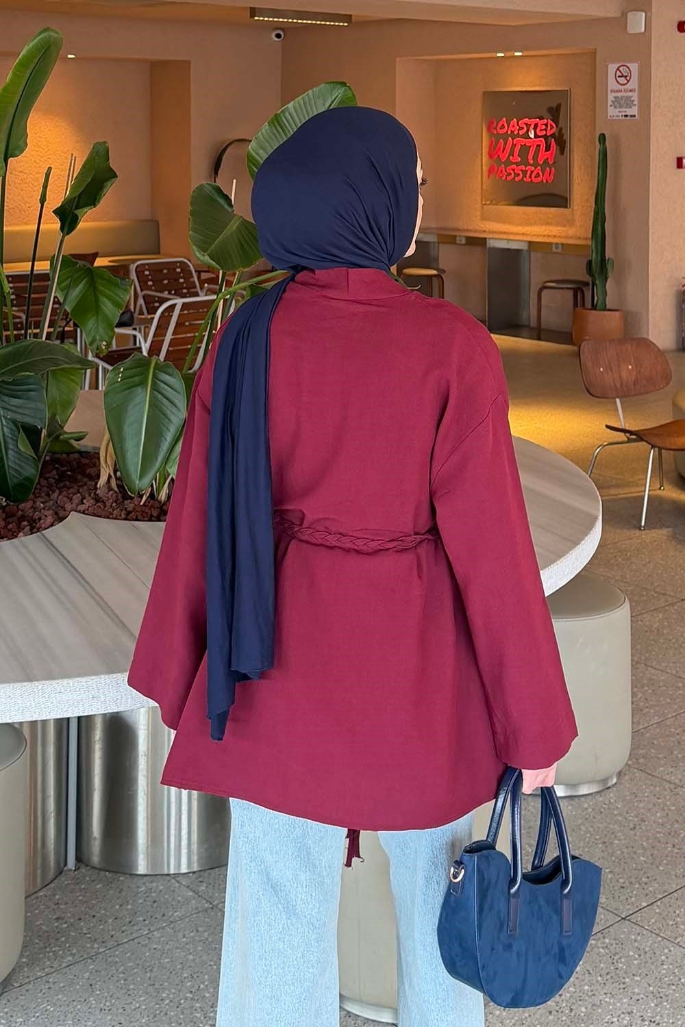 Lamelif Örgü Bağlamalı Kimono Ceket Vizonrengi görsel 4
