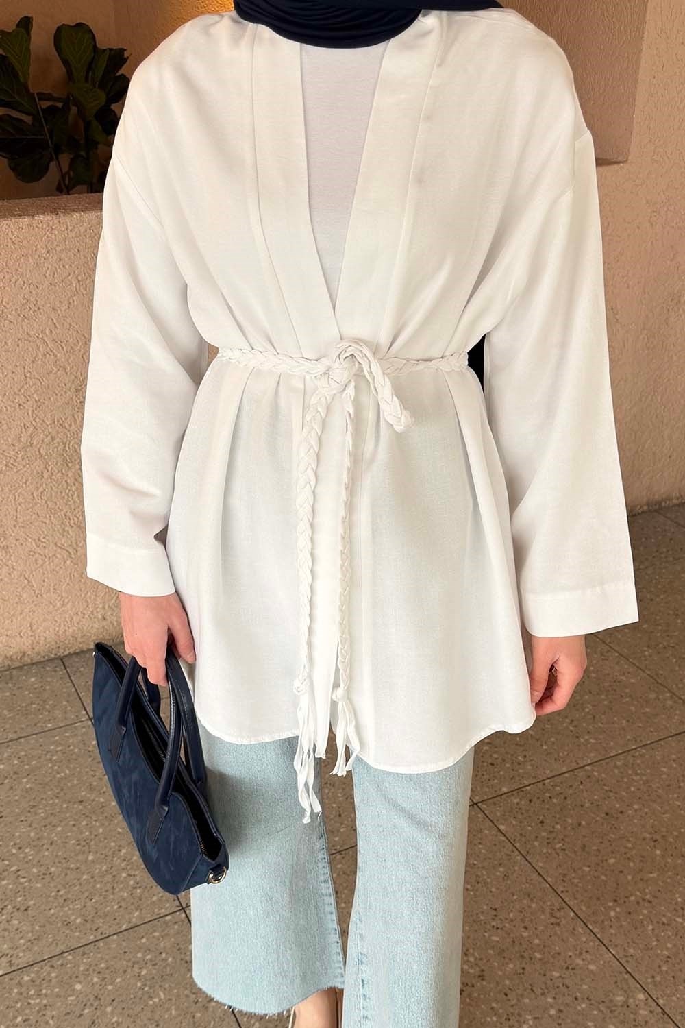 Lamelif Örgü Bağlamalı Kimono Ceket Vizonrengi görsel 7