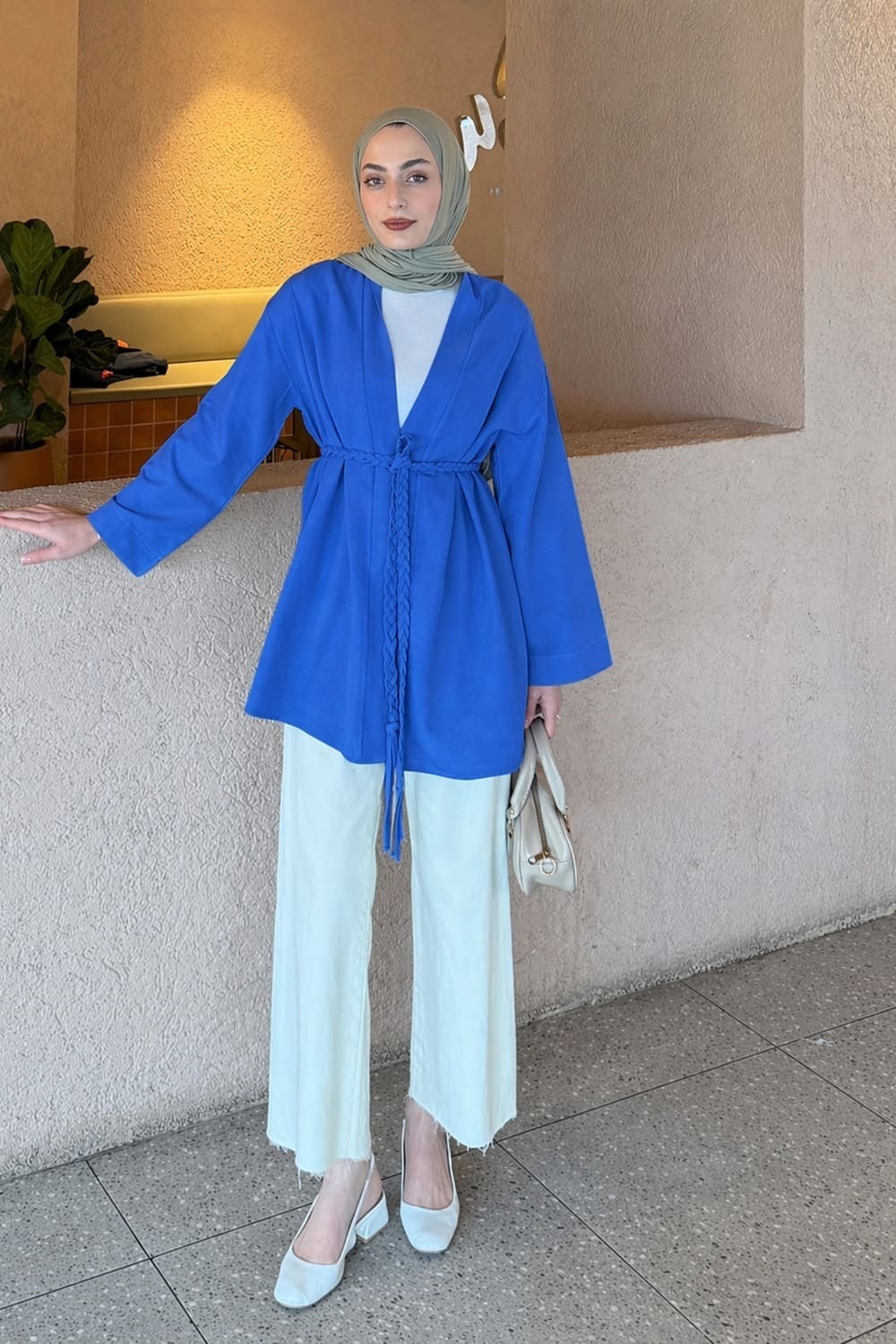 Lamelif Örgü Bağlamalı Kimono Ceket Vizonrengi