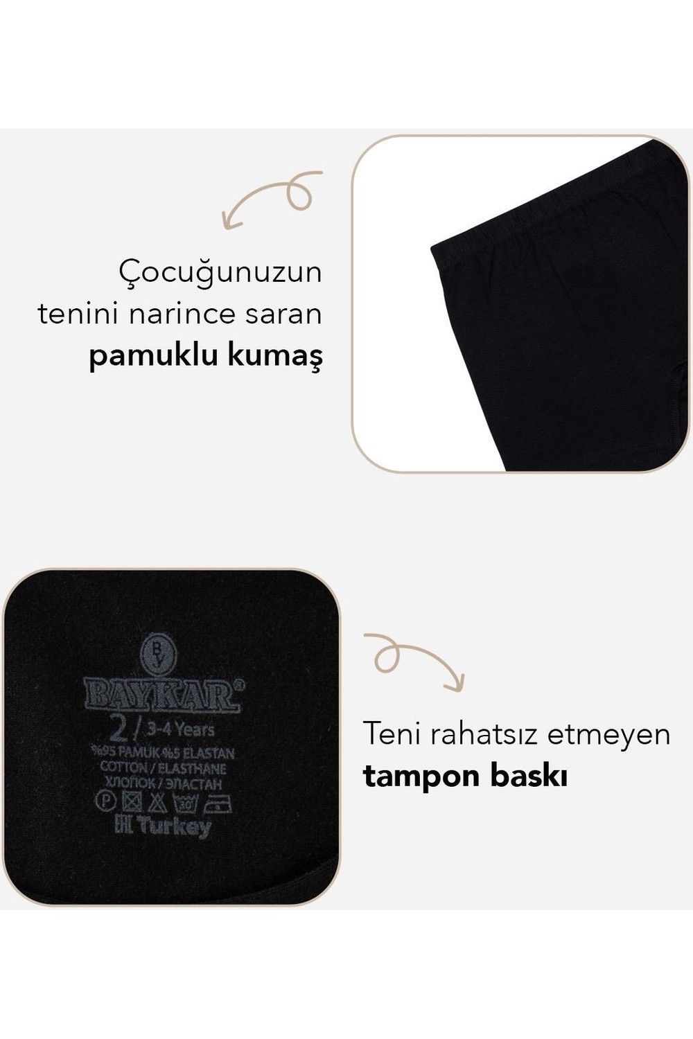 Baykar Erkek Çocuk Pamuklu Havlu Bel Düz Klasik Boxer 2'li Paket 3190 Beyaz görsel 8