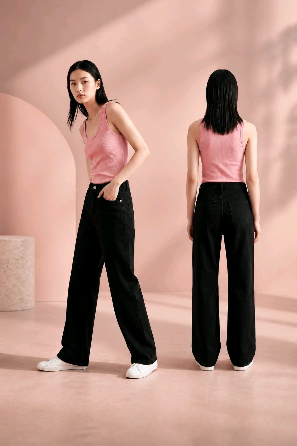 Hies Wide Leg Palazzo Kadın Jeans, Likralı Yüksek Bel Kot Pantolon - Siyah