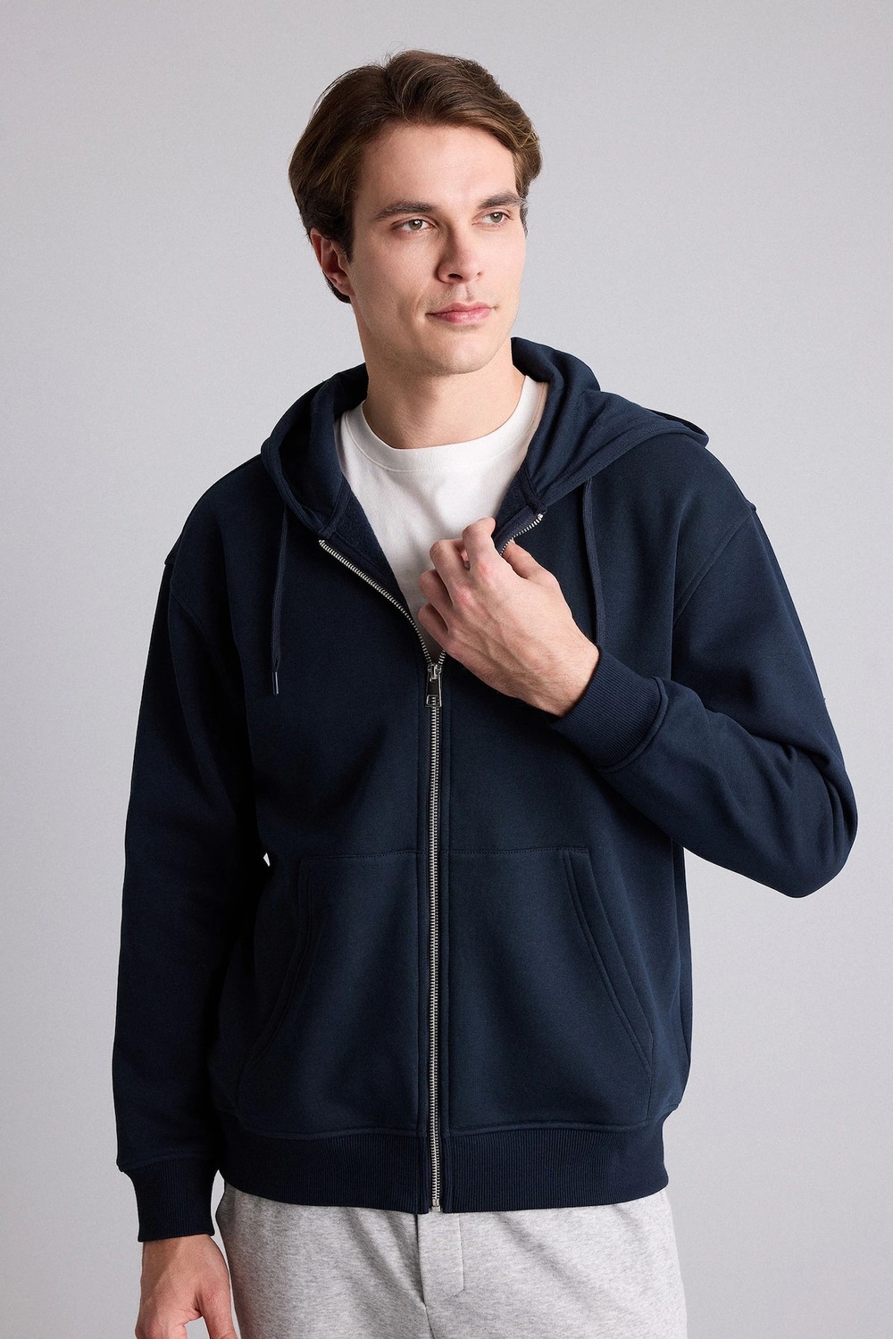 DeFacto Relax Fit Kapüşonlu İçi Yumuşak Tüylü Kalın Kumaş Fermuarlı Sweatshirt D7599AX26AU