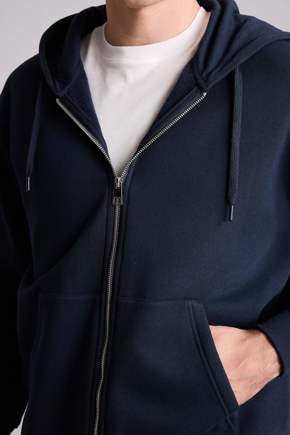 DeFacto Relax Fit Kapüşonlu İçi Yumuşak Tüylü Kalın Kumaş Fermuarlı Sweatshirt D7599AX26AU görsel 4