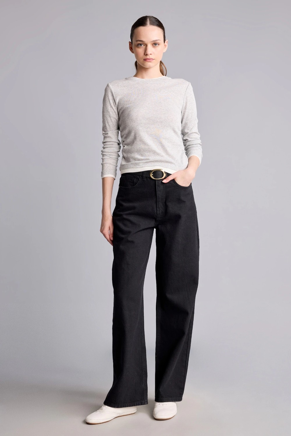 DeFacto %100 Pamuk Cepli Straight Fit Yüksek Bel Kemerli Denim Pantolon H7800AX26AU görsel 2