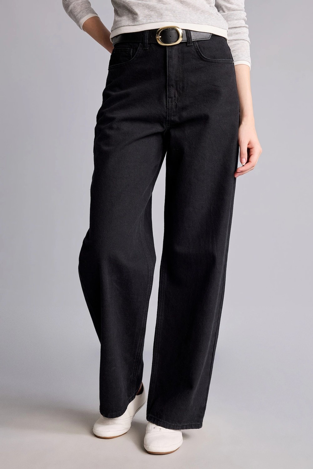 DeFacto %100 Pamuk Cepli Straight Fit Yüksek Bel Kemerli Denim Pantolon H7800AX26AU görsel 3