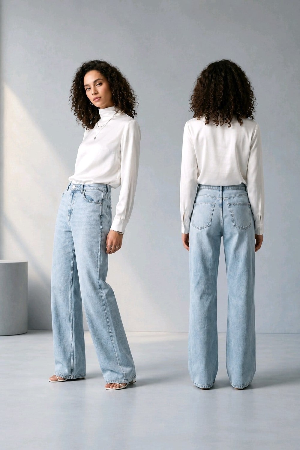 Hies Wide Leg Palazzo Kadın Jeans, Likralı Yüksek Bel Kot Pantolon - Siyah