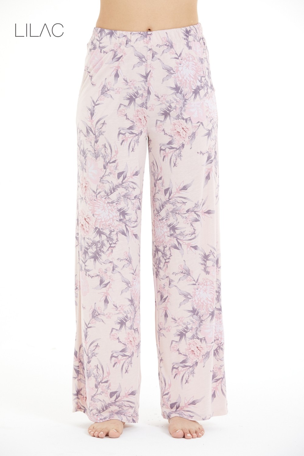 Lilac Konforlu Çiçek Desenli %100 Viscon Pantolon