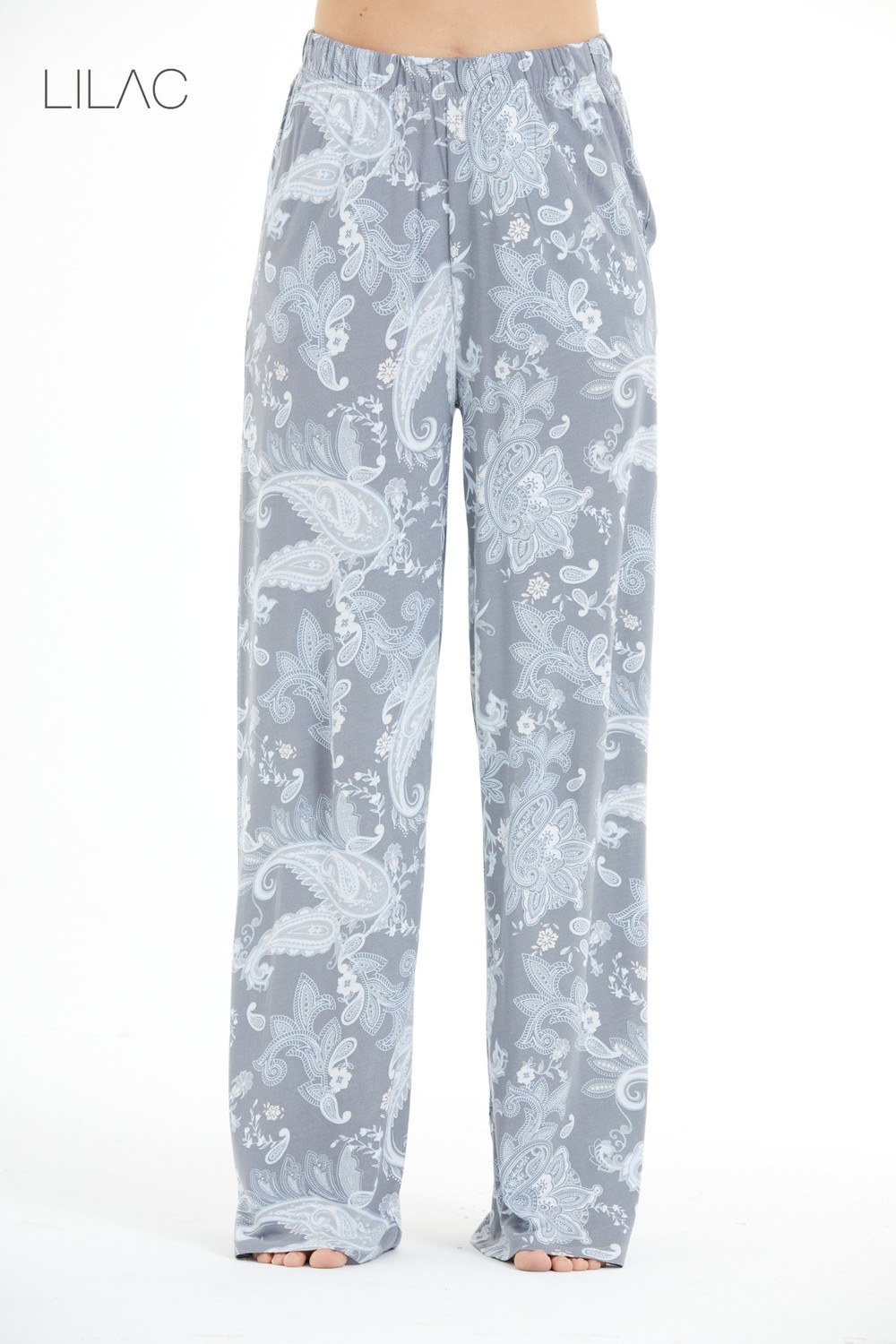 Lilac Konforlu Çiçek Desenli %100 Viscon Pantolon
