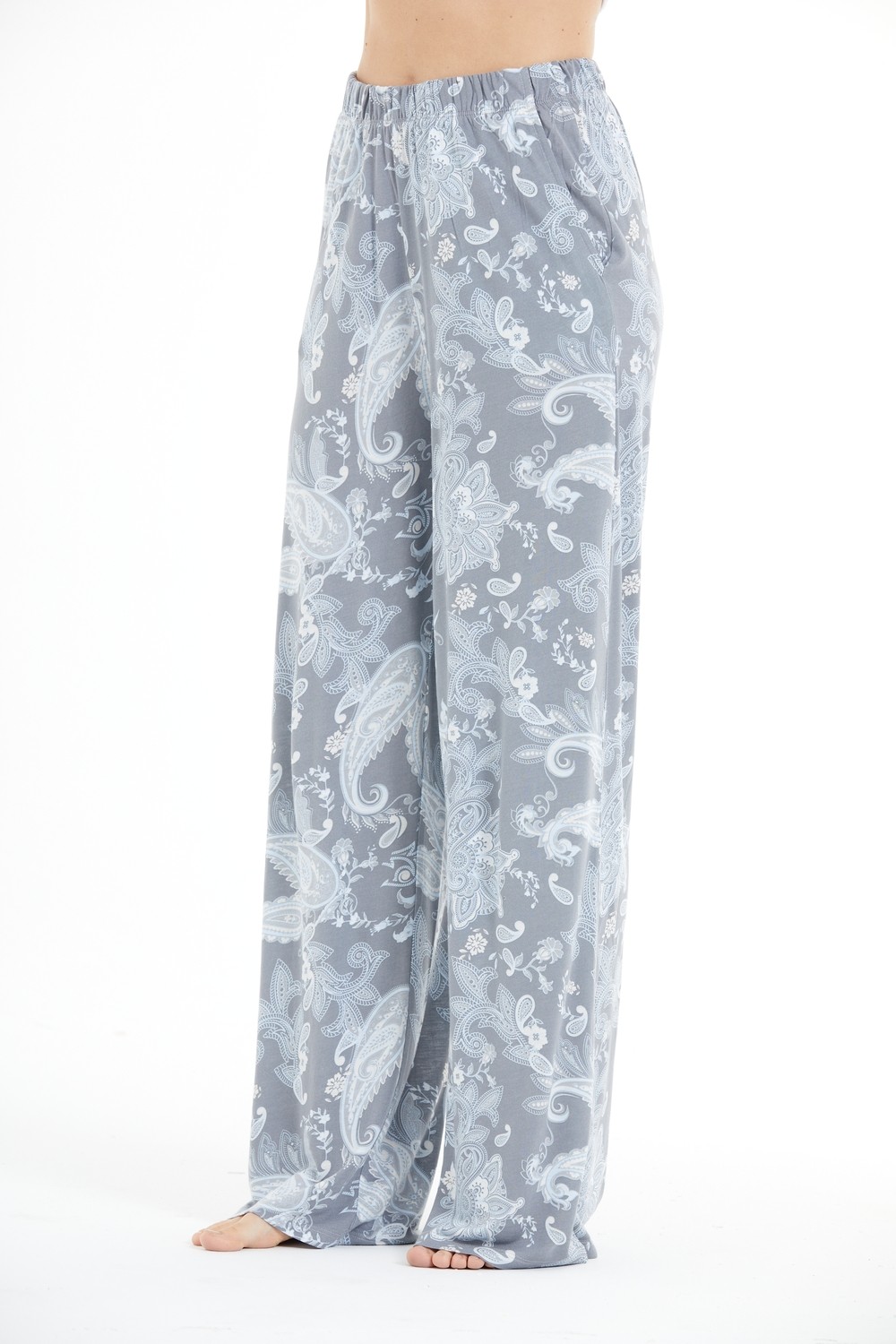 Lilac Konforlu Çiçek Desenli %100 Viscon Pantolon görsel 2