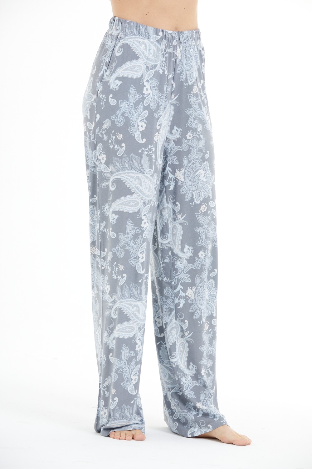Lilac Konforlu Çiçek Desenli %100 Viscon Pantolon görsel 3