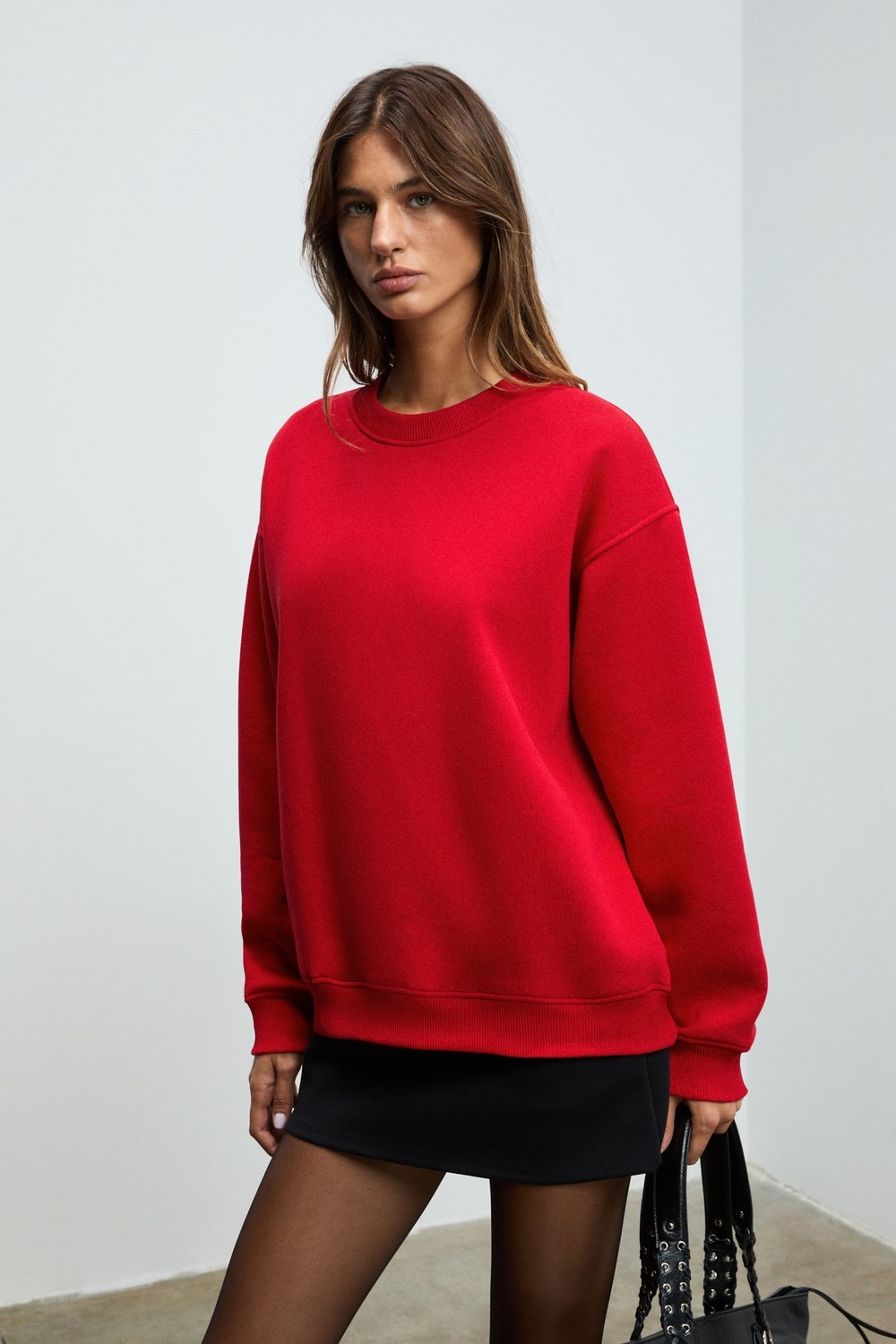 Ethiquet Karıus Kadın Organik Pamuklu Içi Polarlı Oversize Yuvarlak Yakalı Gri Sweatshirt görsel 2