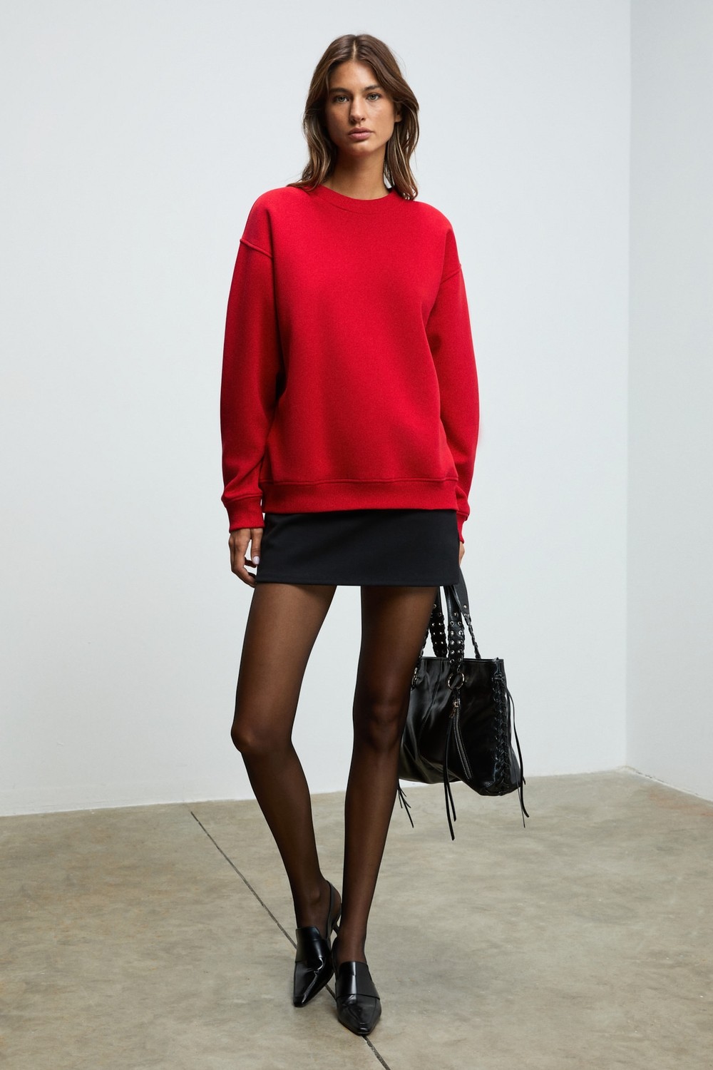 Ethiquet Karıus Kadın Organik Pamuklu Içi Polarlı Oversize Yuvarlak Yakalı Gri Sweatshirt görsel 4