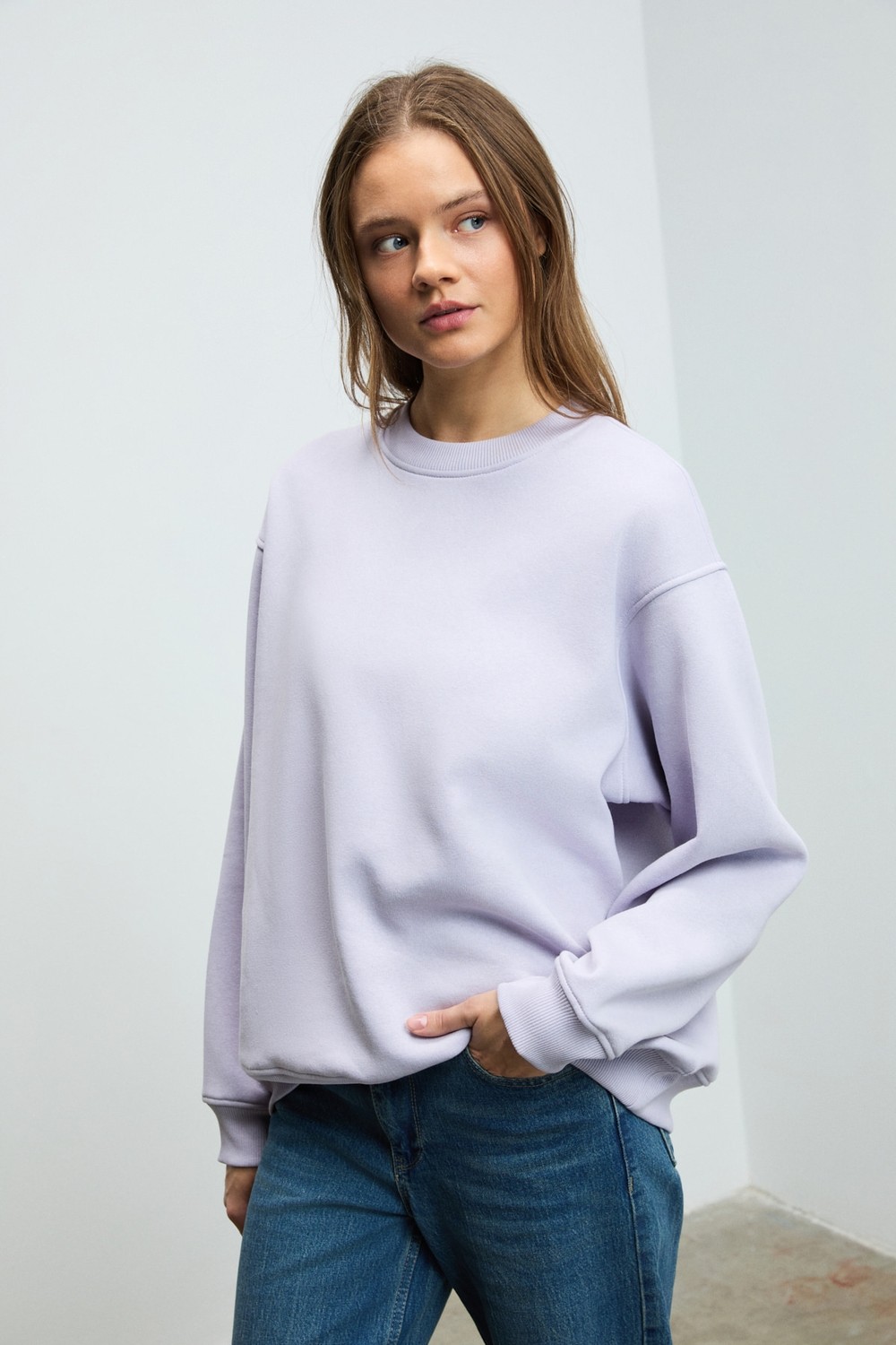 Ethiquet Karıus Kadın Organik Pamuklu Içi Polarlı Oversize Yuvarlak Yakalı Gri Sweatshirt