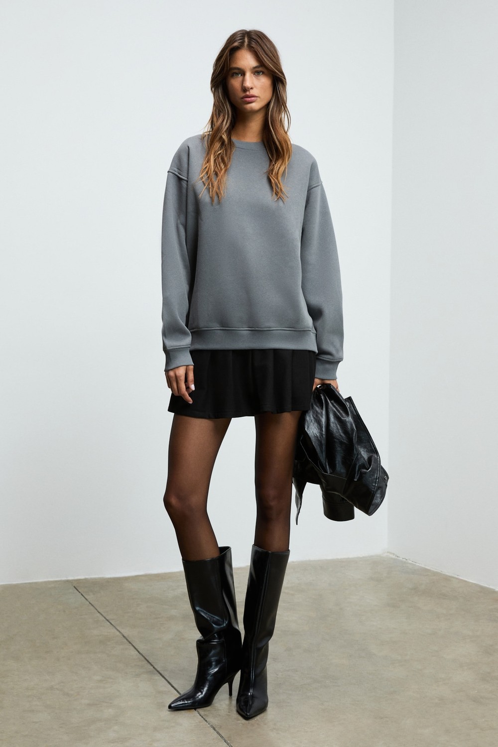 Ethiquet Karıus Kadın Organik Pamuklu Içi Polarlı Oversize Yuvarlak Yakalı Gri Sweatshirt görsel 8