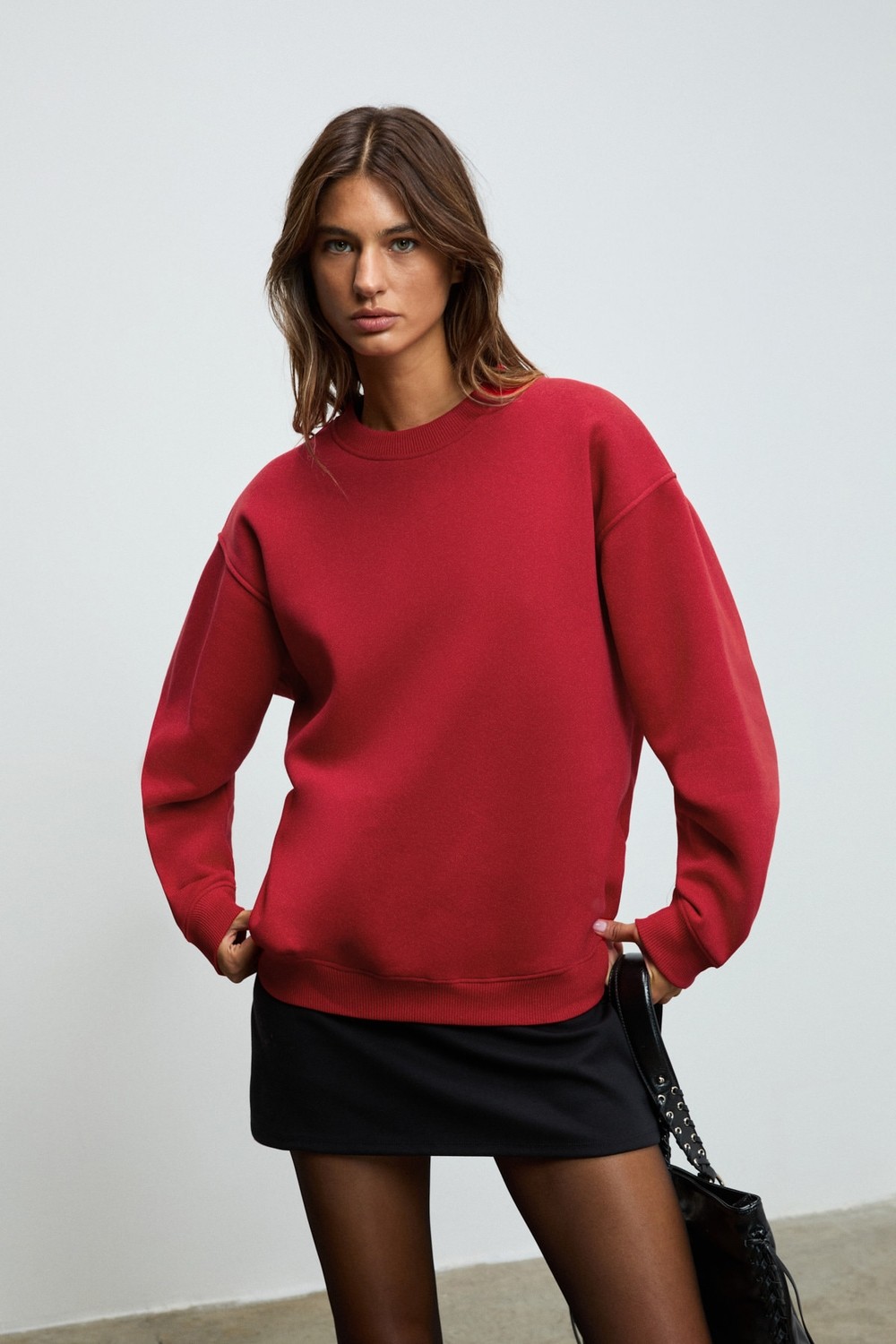 Ethiquet Karıus Kadın Organik Pamuklu Içi Polarlı Oversize Yuvarlak Yakalı Gri Sweatshirt