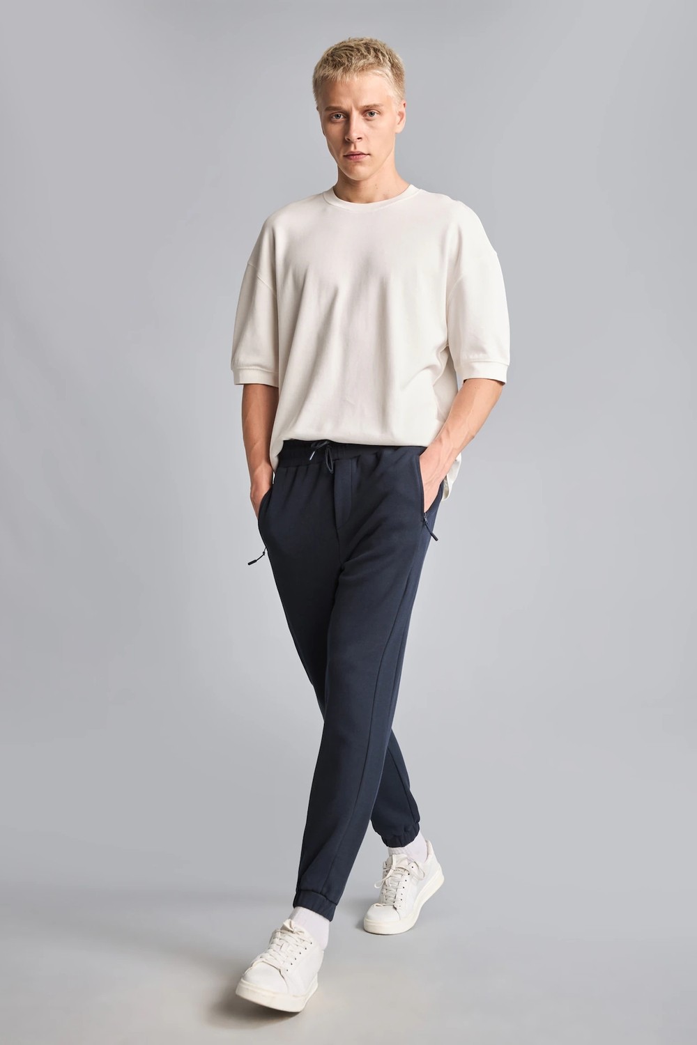 DeFacto Slim Fit Bağcıklı Fermuar Cepli Pike Jogger Eşofman Altı D5258AX26AU görsel 2