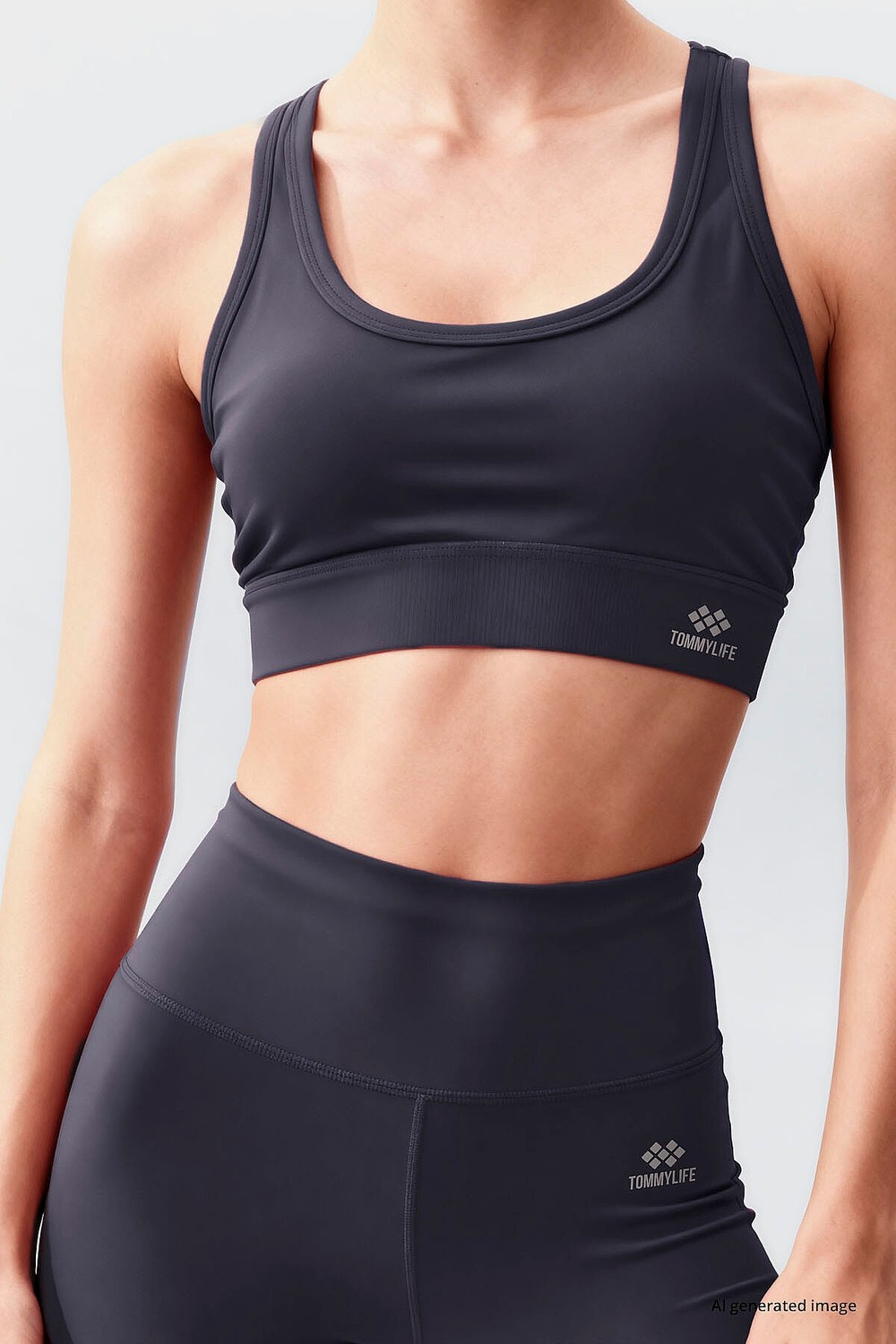 Tommy Life Antrasit Yüksek Bel Toparlayıcı Çapraz Sırt Detaylı Slim Fit Kadın Tayt Takım - 95283 görsel 4