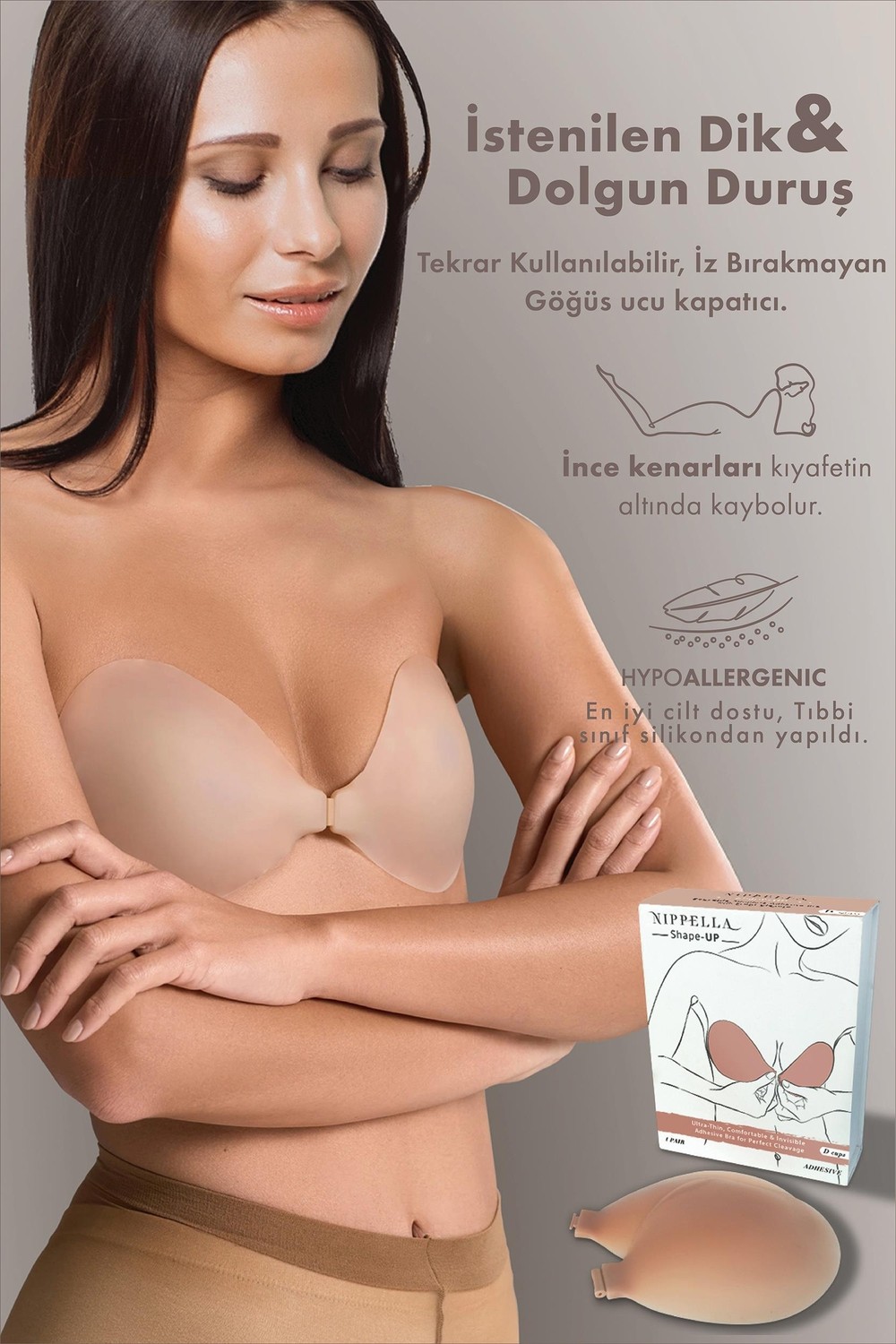 Nippella Shape Up Ultra Ince Yapışkanlı Straplez Sütyen | Su ve Ter Geçirmez, Göğüs Dolgunlaştırıcı görsel 2