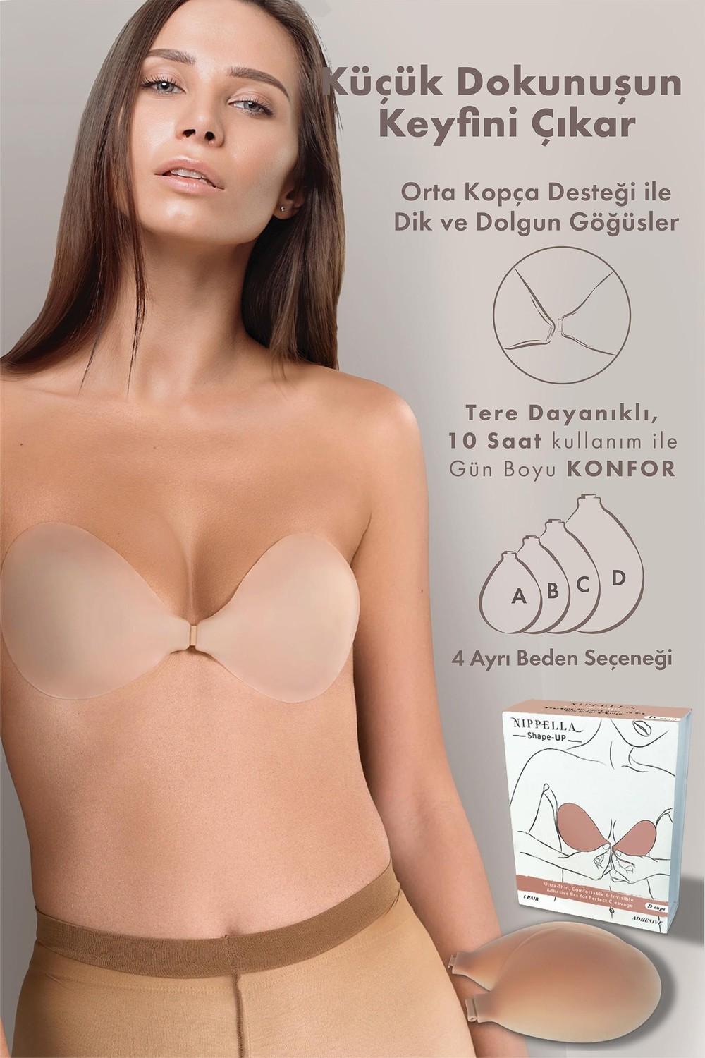 Nippella Shape Up Ultra Ince Yapışkanlı Straplez Sütyen | Su ve Ter Geçirmez, Göğüs Dolgunlaştırıcı görsel 3