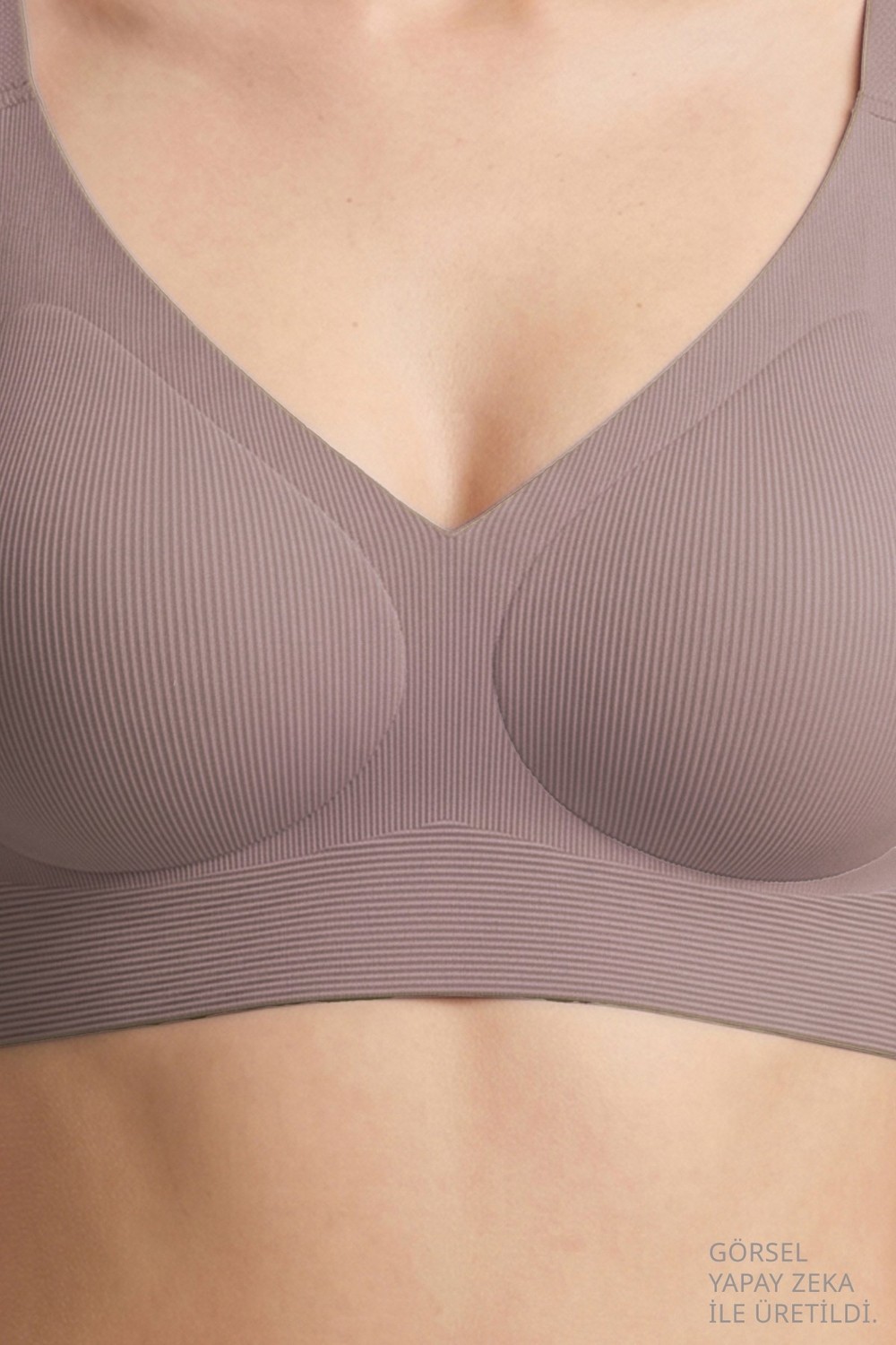 Cottonhill Seamless Bra - Velora | Kahverengi Lazer Kesim Balensiz Rib Dokulu Dikişsiz Kadın Sütyen görsel 6