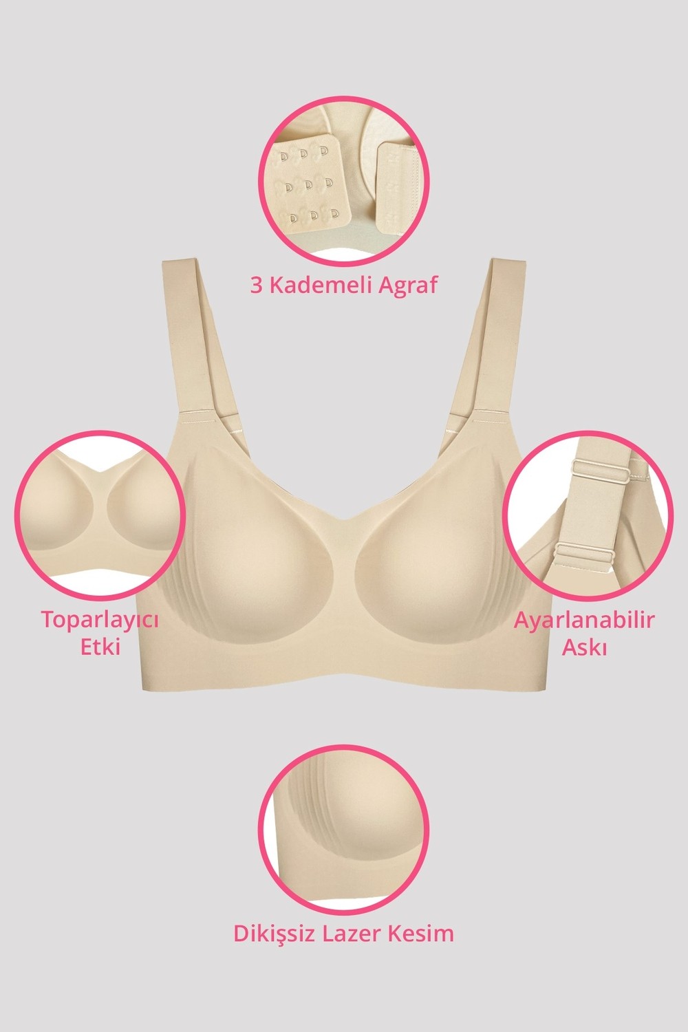 Cottonhill Seamless Bra - Curve | Ten Lazer Kesim Dikişsiz Toparlayıcı Büyük Beden Kadın Sütyen görsel 3