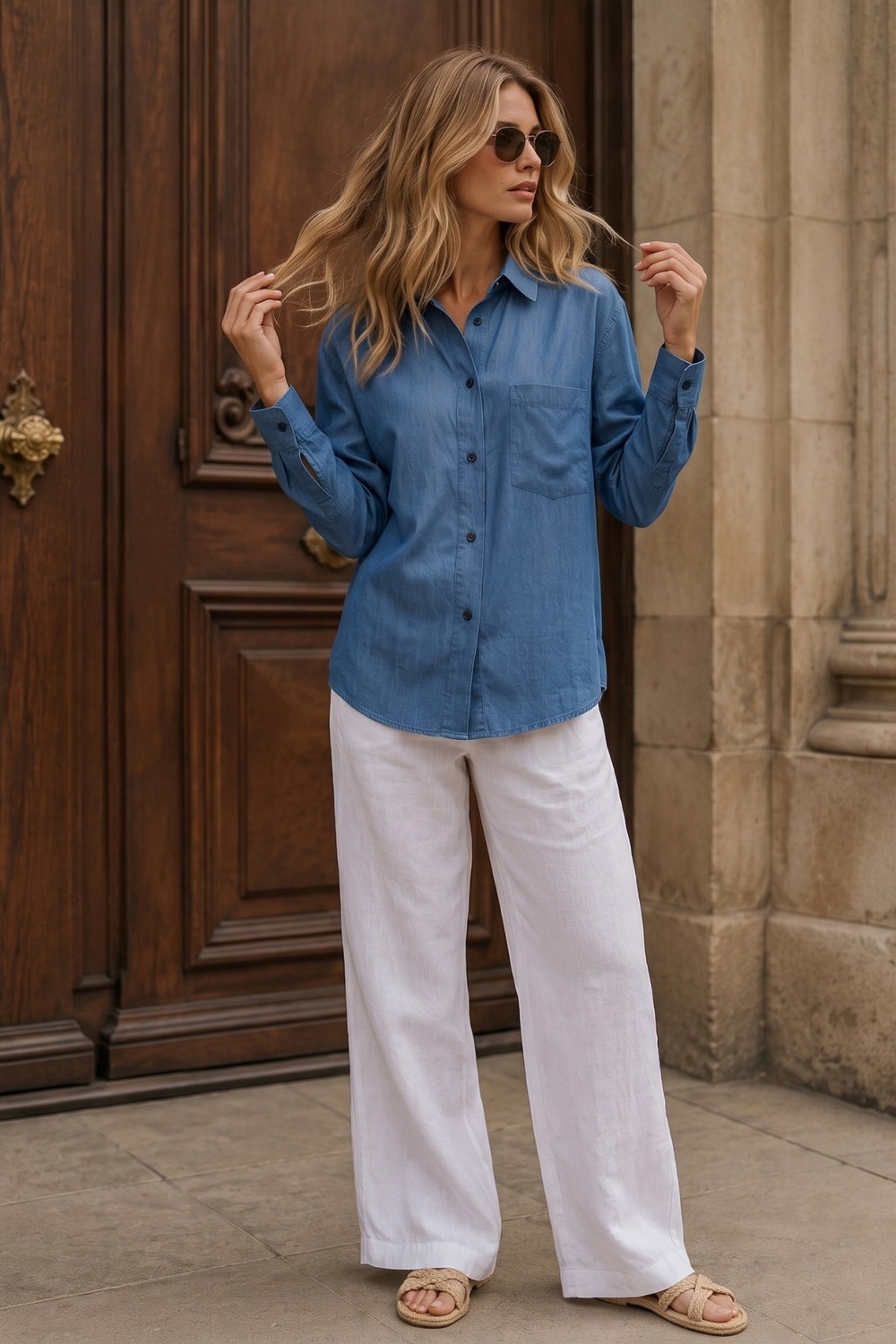 HC Kids Wear Kadın Denim Görünümlü Dökümlü Oversize Gömlek görsel 2