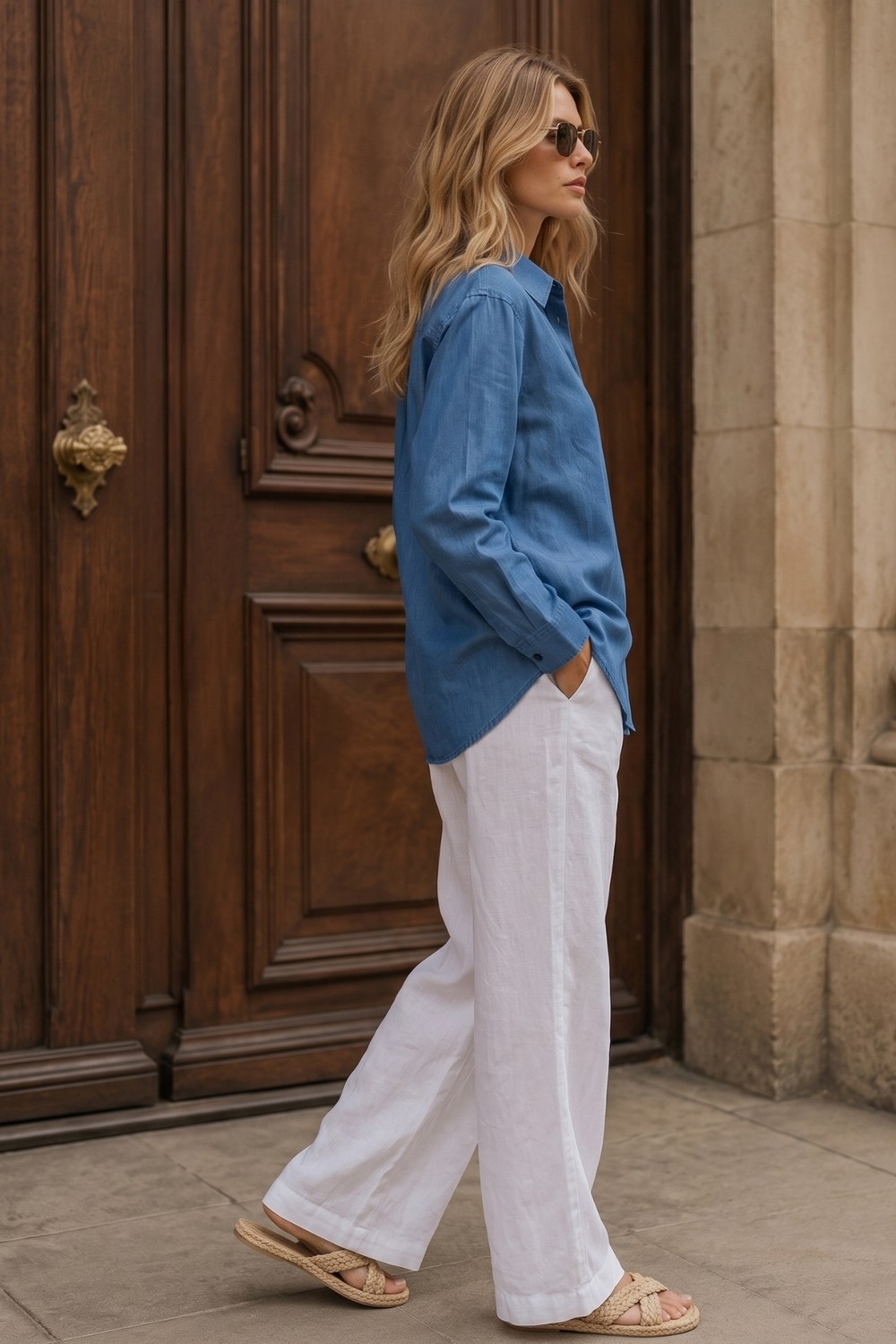 HC Kids Wear Kadın Denim Görünümlü Dökümlü Oversize Gömlek görsel 3