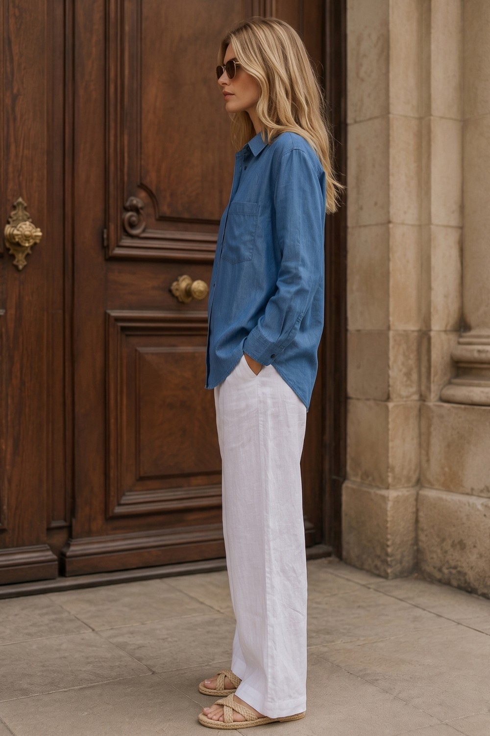 HC Kids Wear Kadın Denim Görünümlü Dökümlü Oversize Gömlek görsel 4
