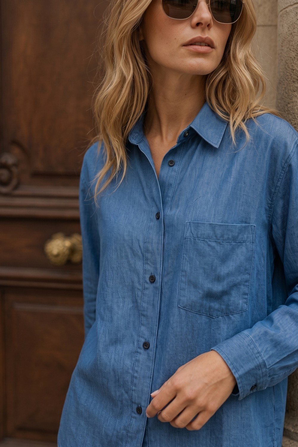 HC Kids Wear Kadın Denim Görünümlü Dökümlü Oversize Gömlek görsel 6