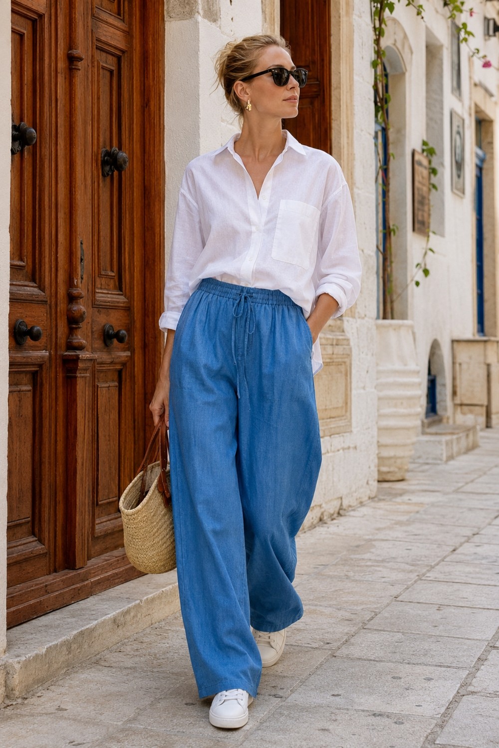 HC Kids Wear Kadın Denim Görünümlü Dökümlü Bol Pantolon