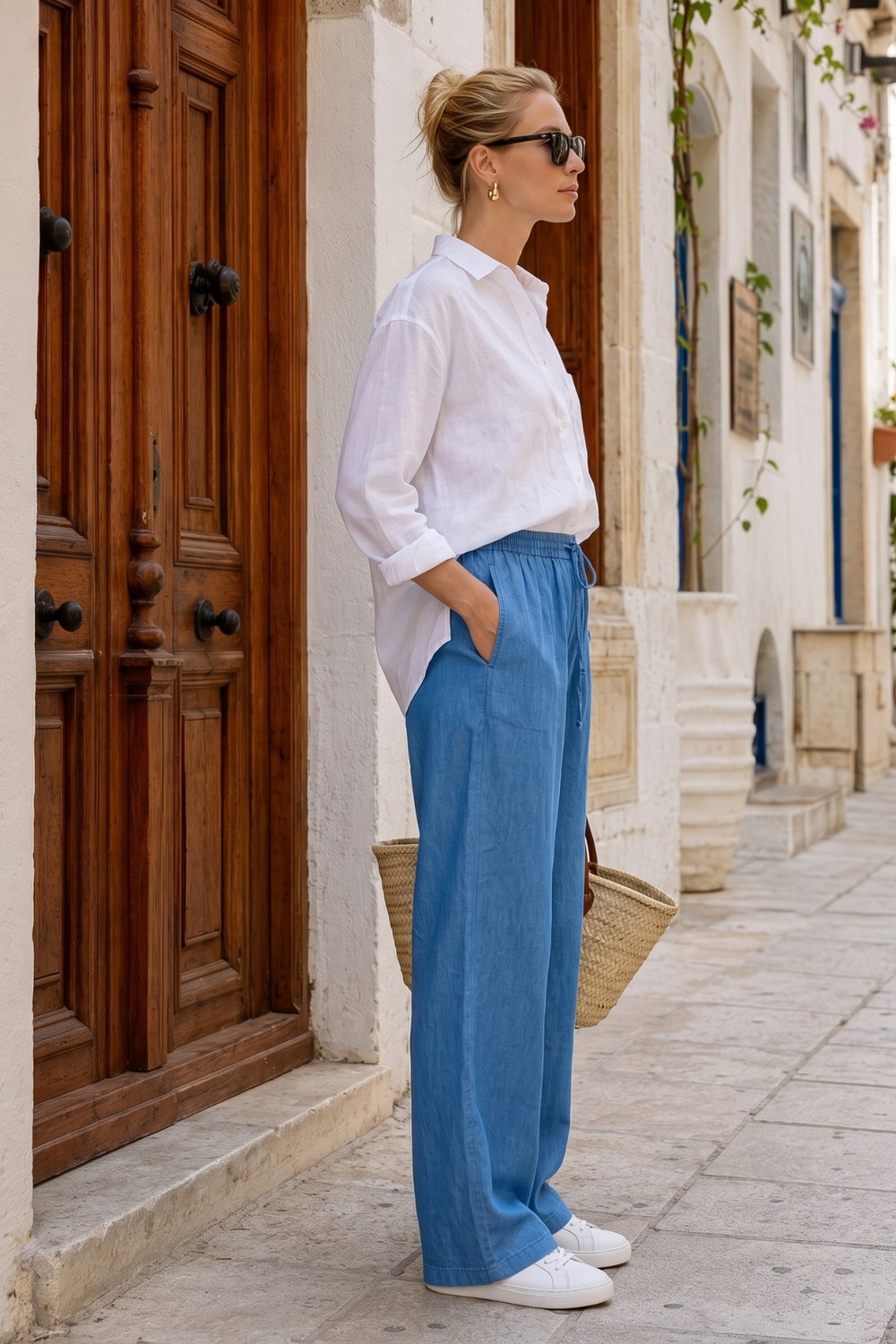 HC Kids Wear Kadın Denim Görünümlü Dökümlü Bol Pantolon görsel 4