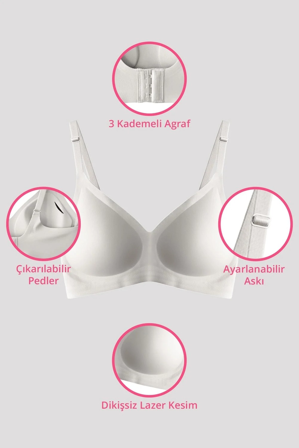 Cottonhill Seamless Bra - Pure | Lazer Kesim Dikişsiz Ayarlanabilir Askılı Balensiz Kadın Sütyen 3'lü Paket görsel 3