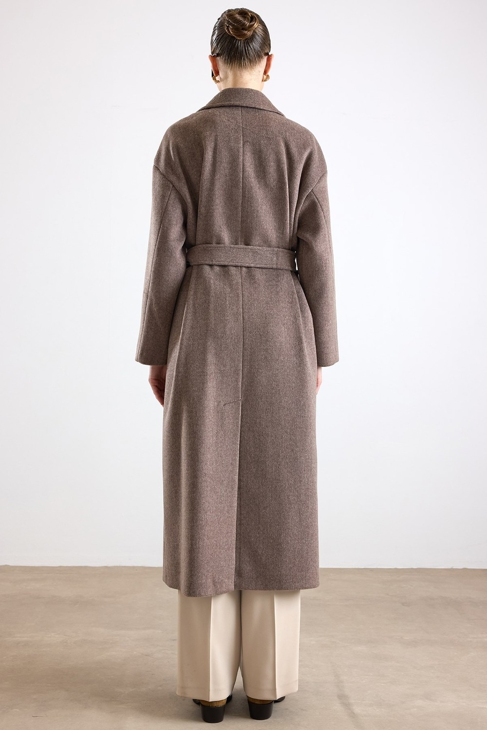 Olcay Oversize Düşük Kol Kruvaze Kaban Latte 3173 görsel 7