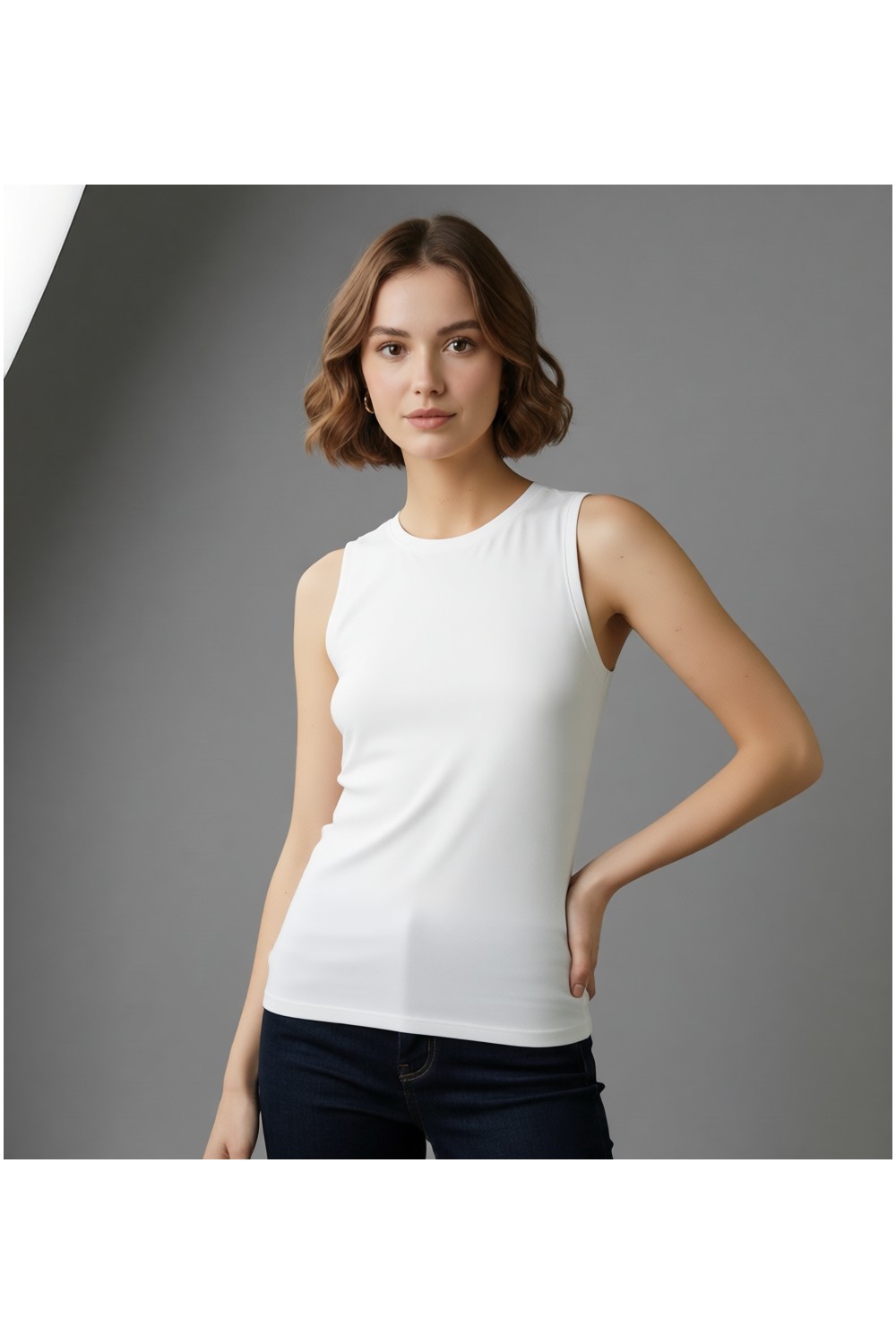 Tommy Life Gri Melanj Slim Fit Basic O Yaka Sıfır Kol Kadın Atlet - 97313 görsel 4