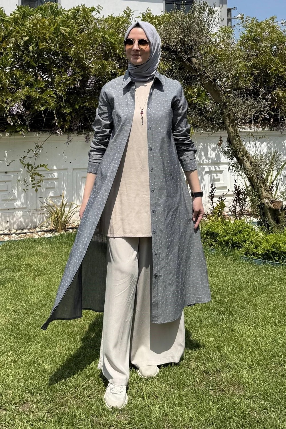 Rabia Şamlı Doğa Kot Efektli Gri Tunik