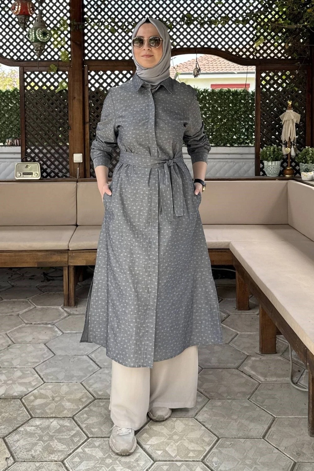Rabia Şamlı Doğa Kot Efektli Gri Tunik görsel 4